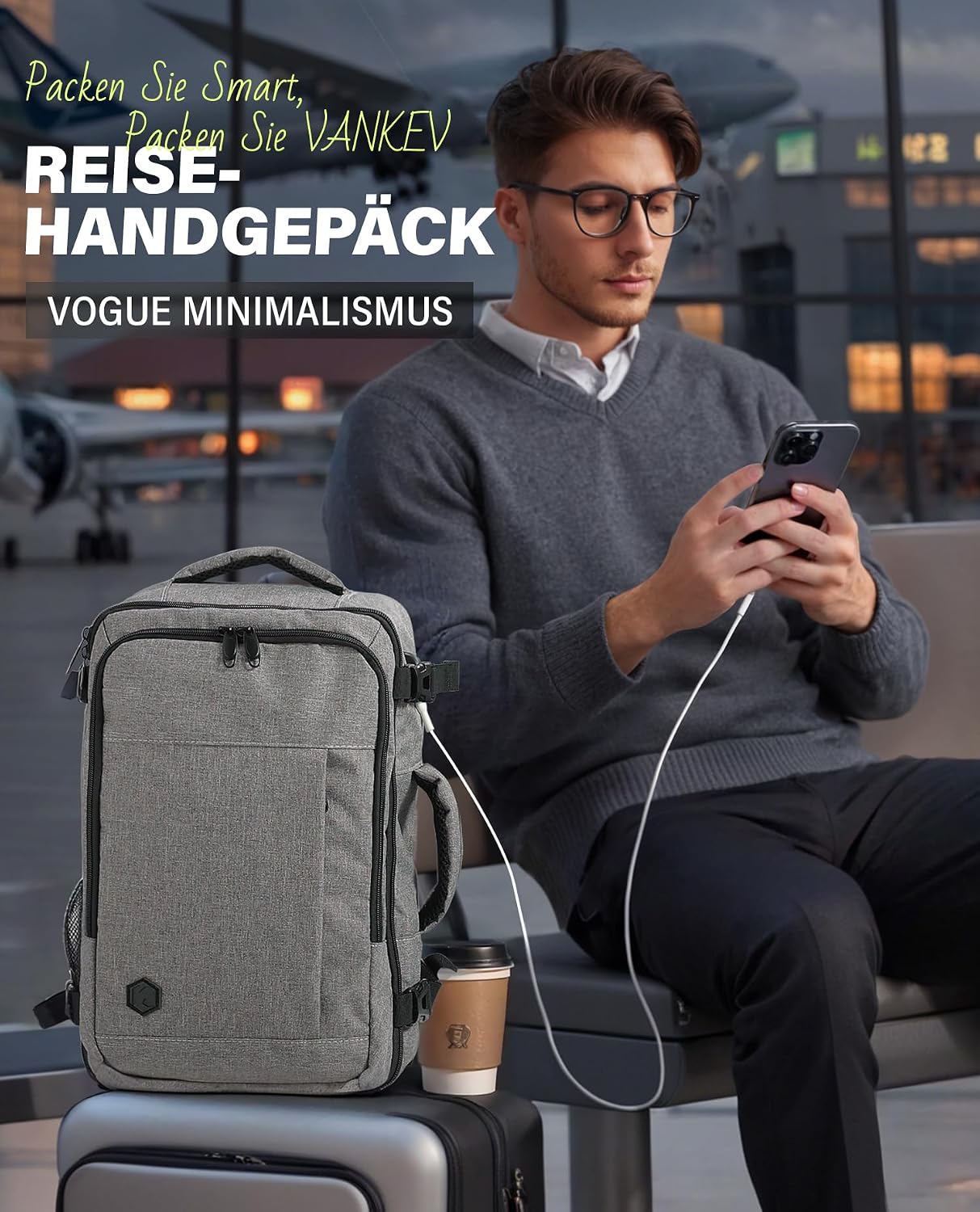 Detalle 2 de VANKEV Handgepäck-Rucksack 40x20x25 für Ryanair