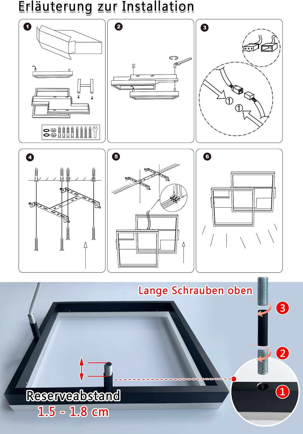 Detalle de SEATAIN LED Deckenleuchte Holz dimmbar (47 cm) mit Fernbedienung, Memory-Funktion & Nachtlicht