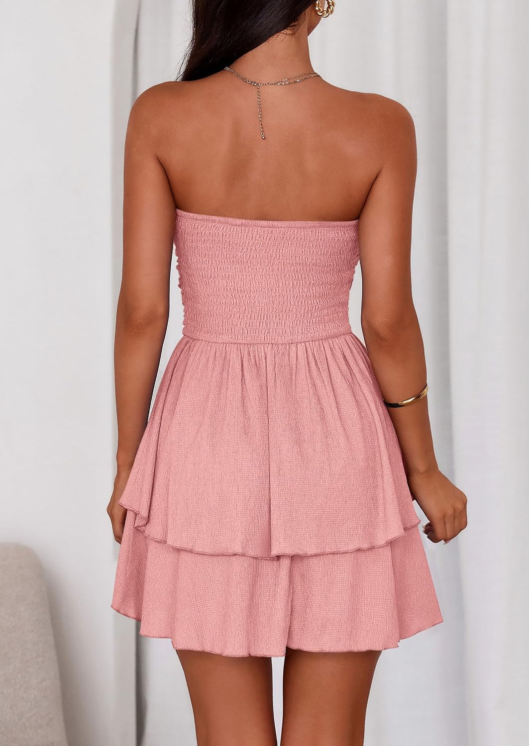 Detalle de PRETTYGARDEN Women's 2026 Summer Strapless Tube Mini Dress