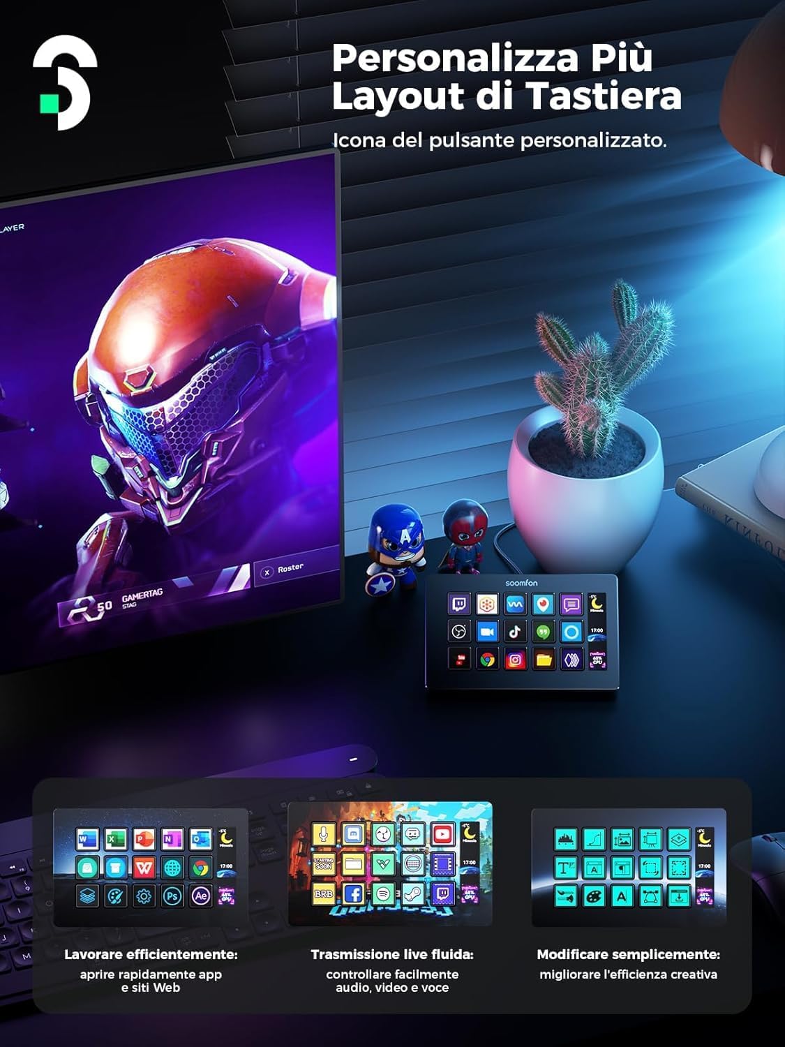 Thumbnail 6 de SOOMFON Stream Controller Deck V.2024 con 15 pulsanti LCD personalizzabili