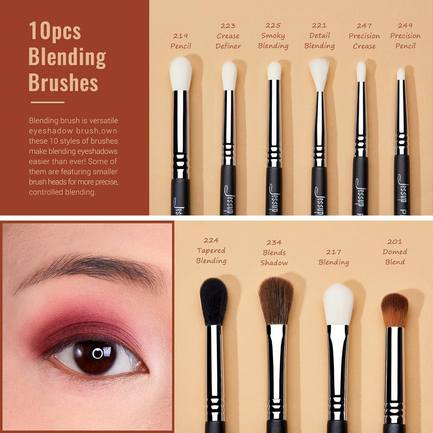 Detalle 2 de Jessup Pinceaux Maquillage Yeux 28 pièces : fards, estompage, eyeliner et sourcils