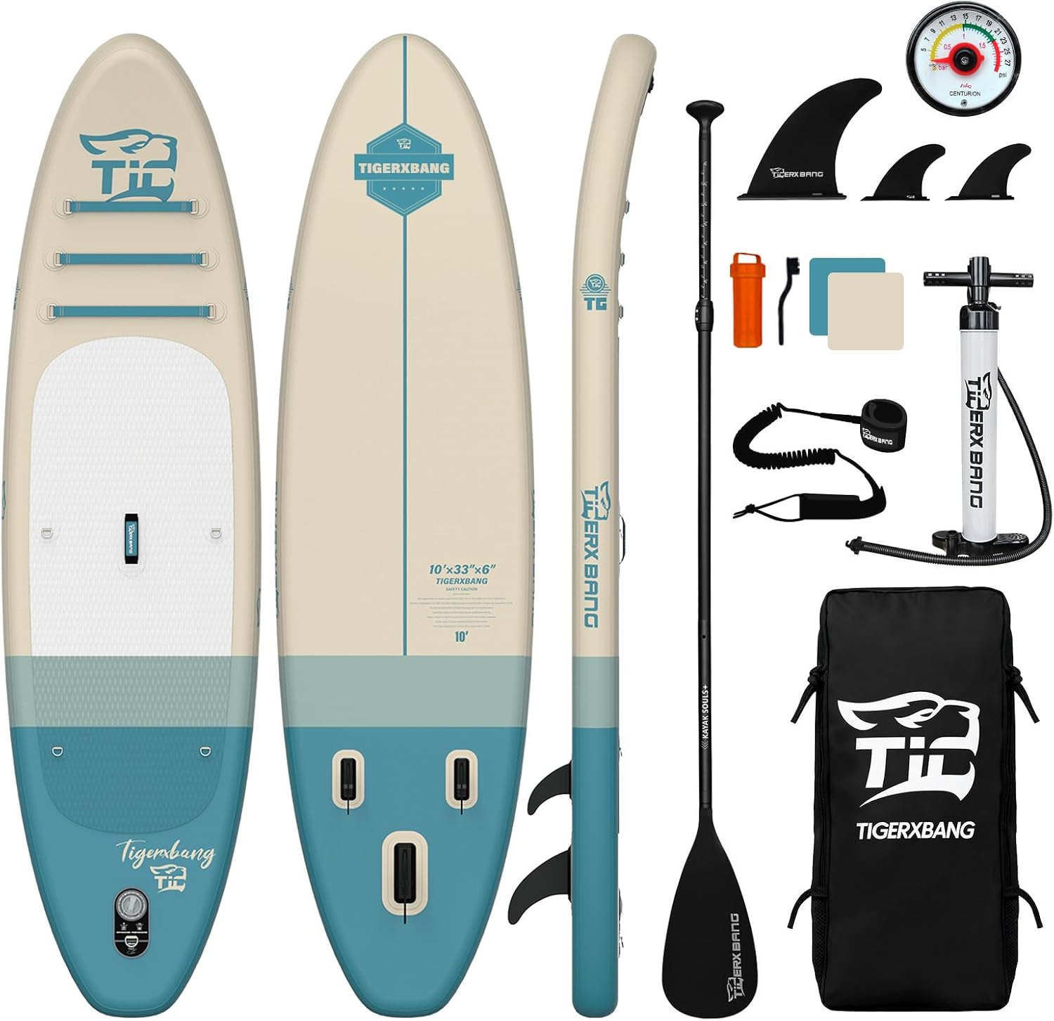 Detalle de TIGERXBANG Tavola SUP Gonfiabile Sunny Wave 305 x 84 x 15 cm — Kit completo con Pagaia, tre pinne, zaino e accessori