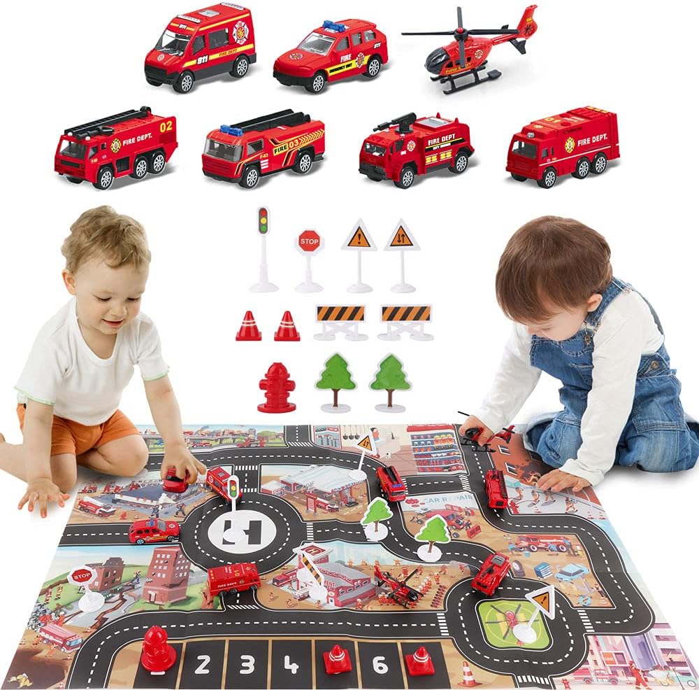 Thumbnail 3 de Dwi Dowellin Airplane Toy with Fire Truck Cars and Play Mat