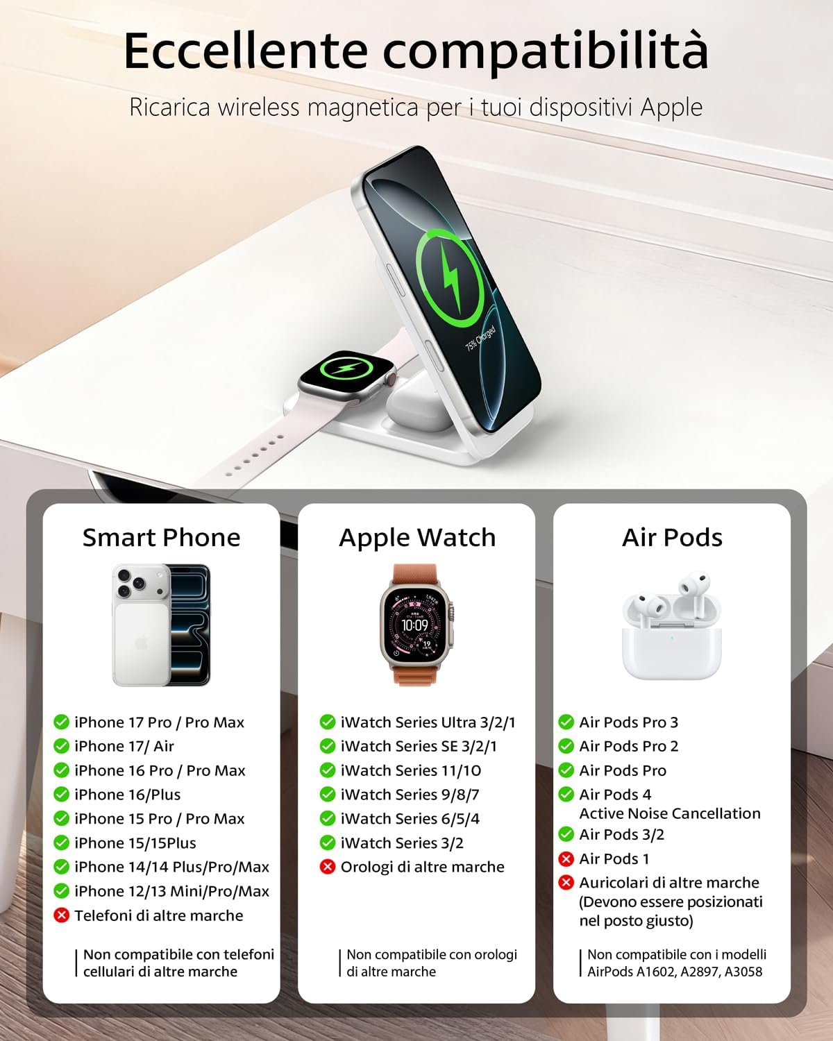 Thumbnail 3 de Caricatore Wireless 3 in 1 MagSafe pieghevole da 15W: ricarica simultanea per iPhone, Apple Watch e AirPods