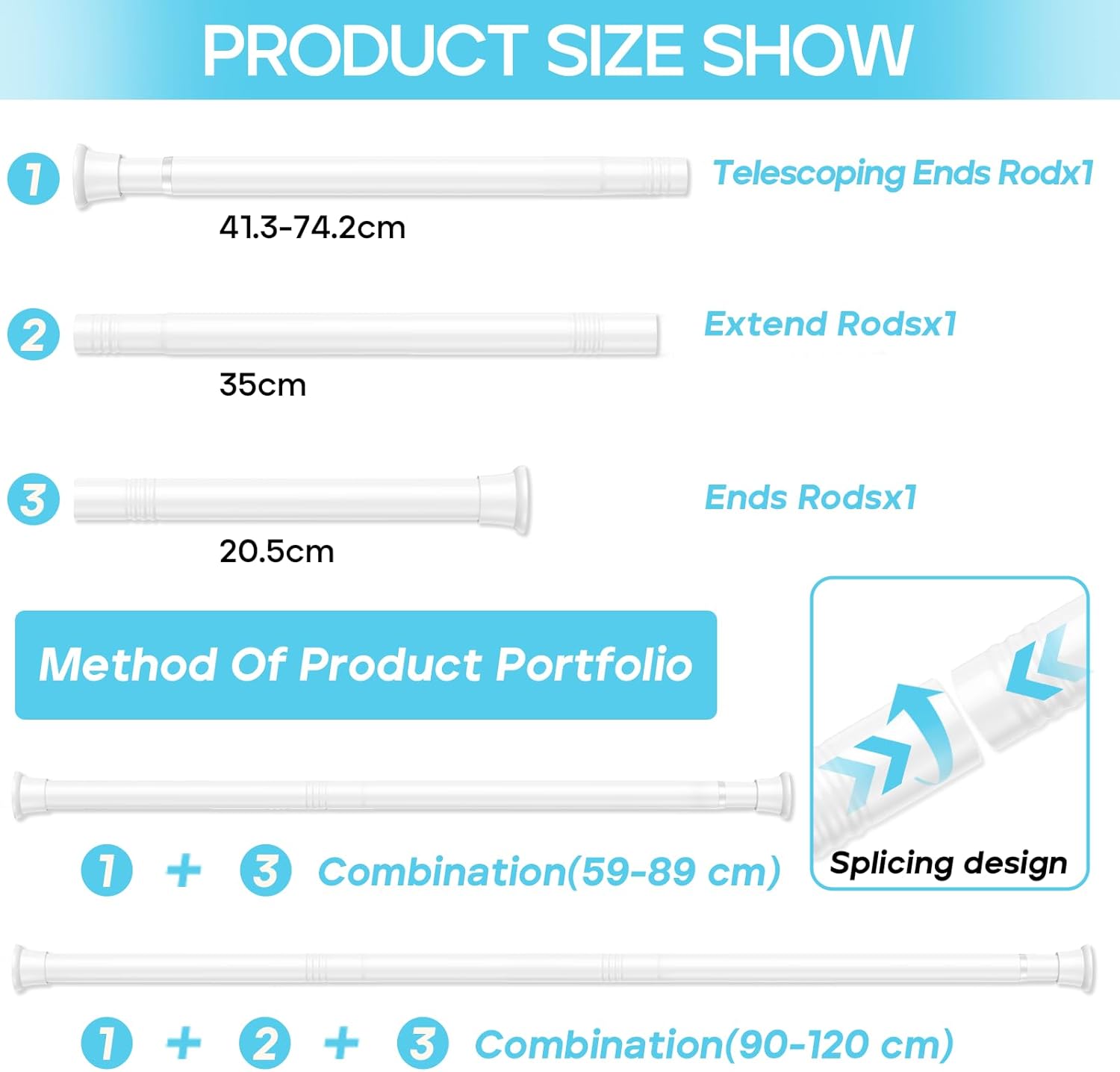 Thumbnail 3 de ZipGlo Zipglo Extendable Curtain Pole (59–120 cm) – tension rod for shower curtains, bathroom, windows & more, white