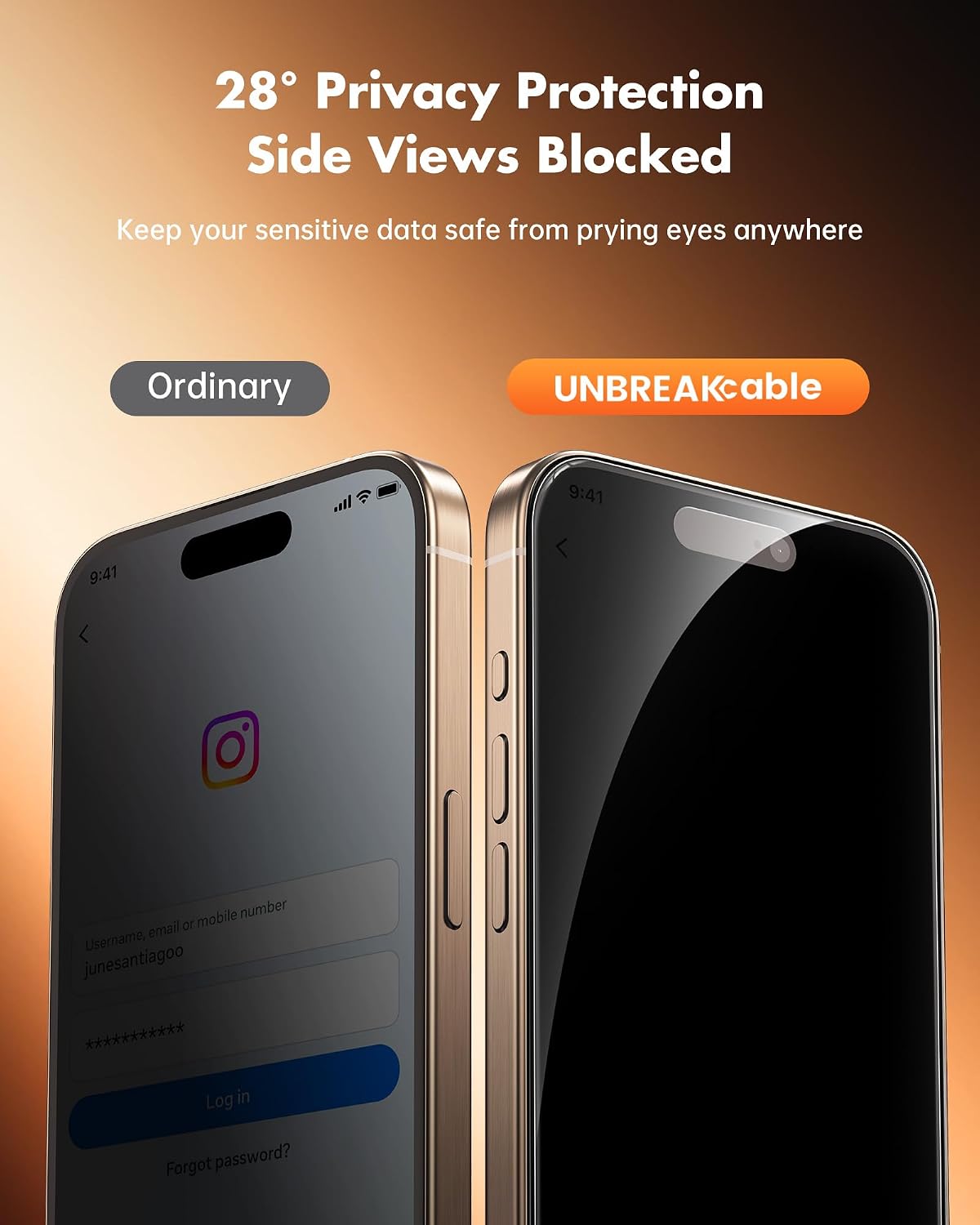 Detalle 2 de UNBREAKcable iPhone 16 Pro Max privacy screen protector 28°