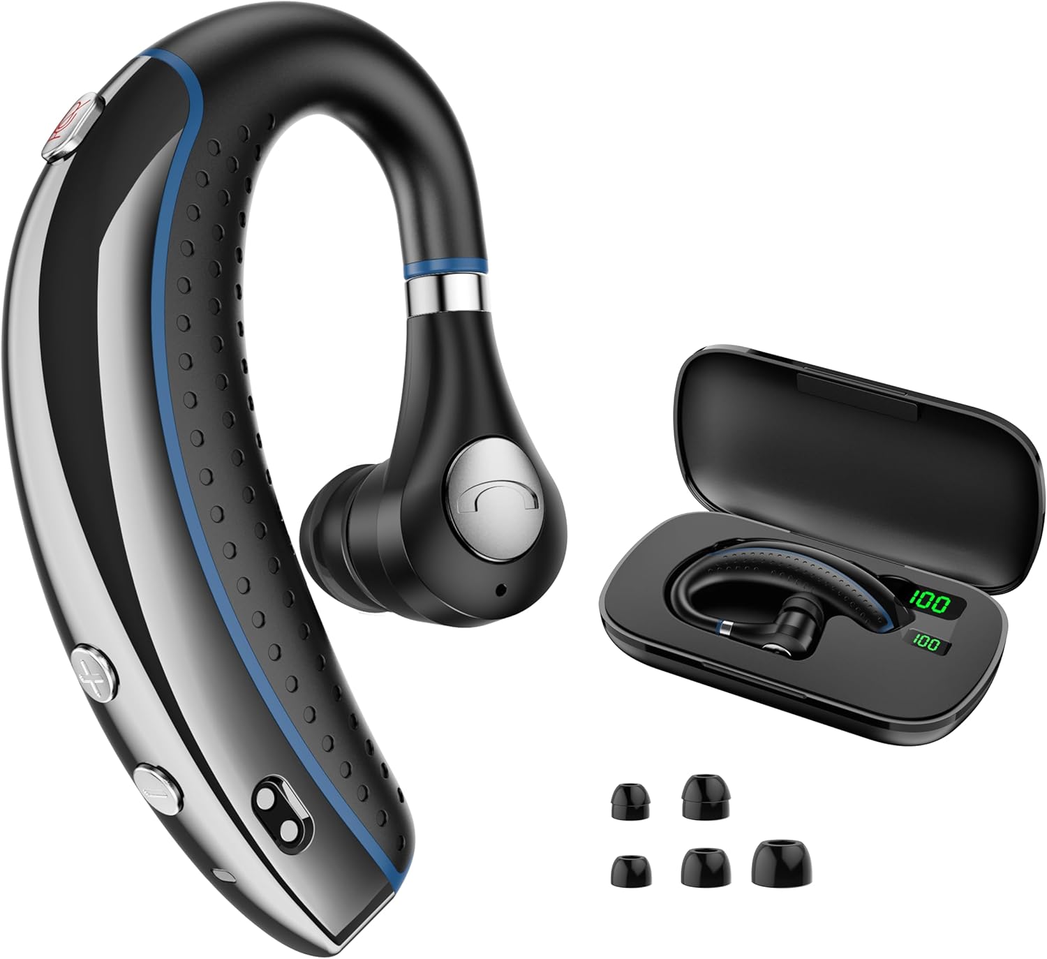 Detalle de Bluetooth Headset with Noise Canceling Microphone and 56H Battery, Ultralight 0.53oz V5.3