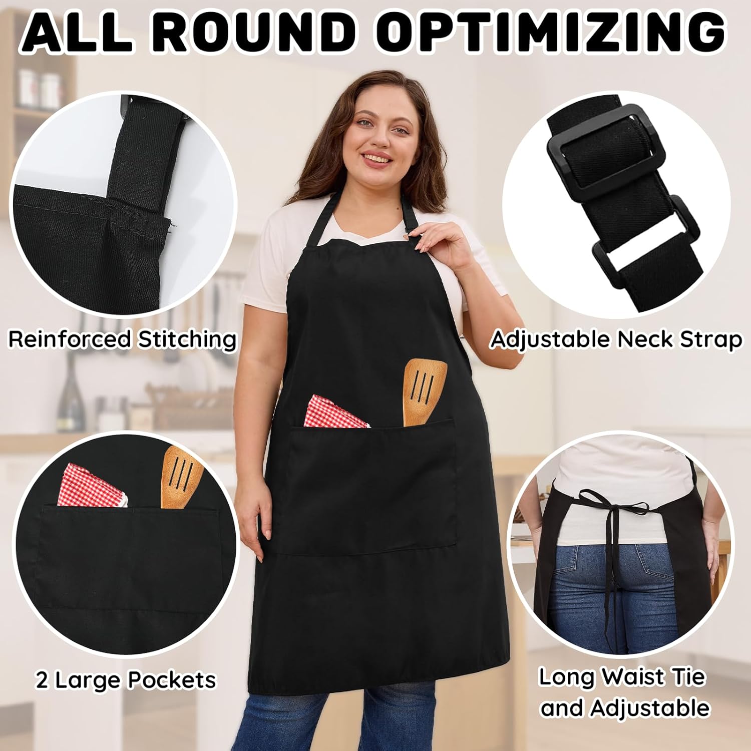 Detalle de FunChaos Plus Size Chef Apron (2 Pcs) – Black, Unisex with 2 Pockets
