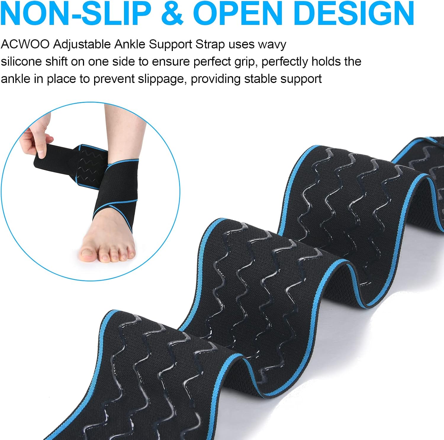 Thumbnail 2 de ACWOO Attelle de cheville Sport respirante réglable (2 pièces) avec bandes en silicone antidérapantes – Bleu