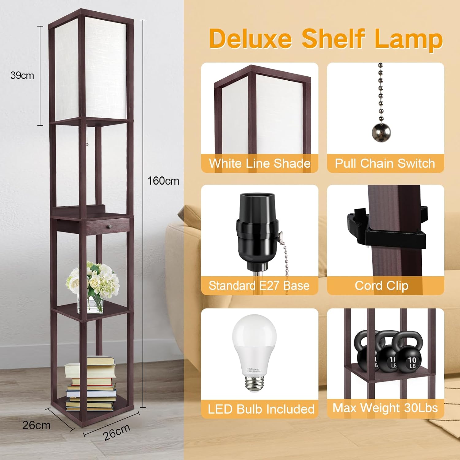 Thumbnail 5 de OUTON Shelf Floor Lamp with Drawer: 165cm of Storage, USB-C Ports and Warm to Daylight LED