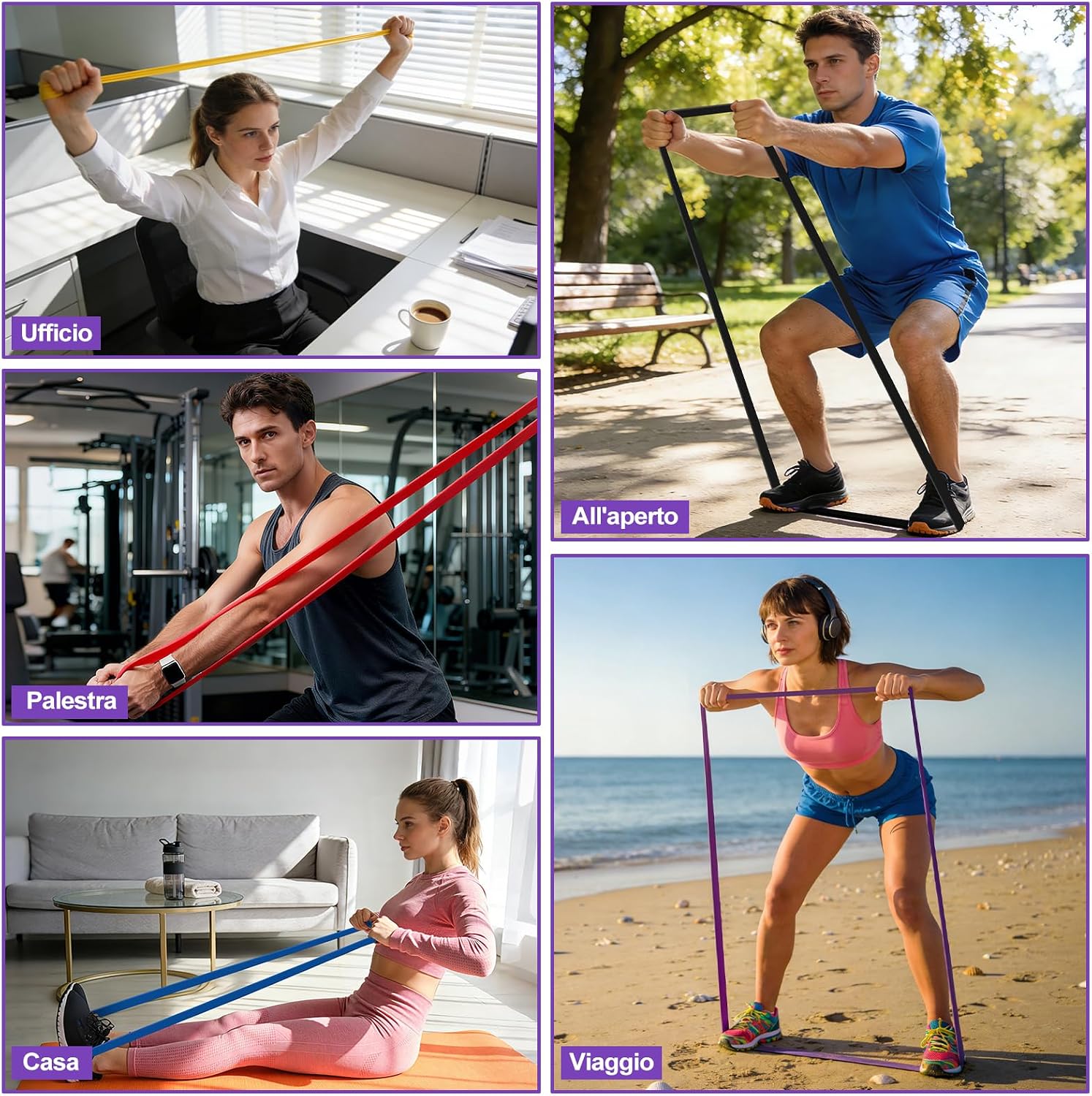 Thumbnail 6 de Fokky Elastici Fitness 5 Livelli di Resistenza con Ancoraggio per Porta – Set completo per allenamento total body