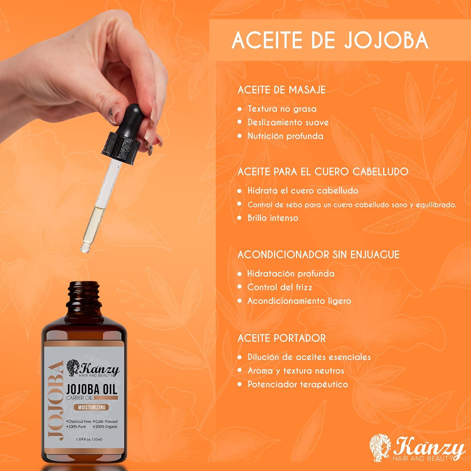 Detalle 2 de Kanzy Aceite de Jojoba Bio Puro 50 ml 🌿 Hidratante Natural