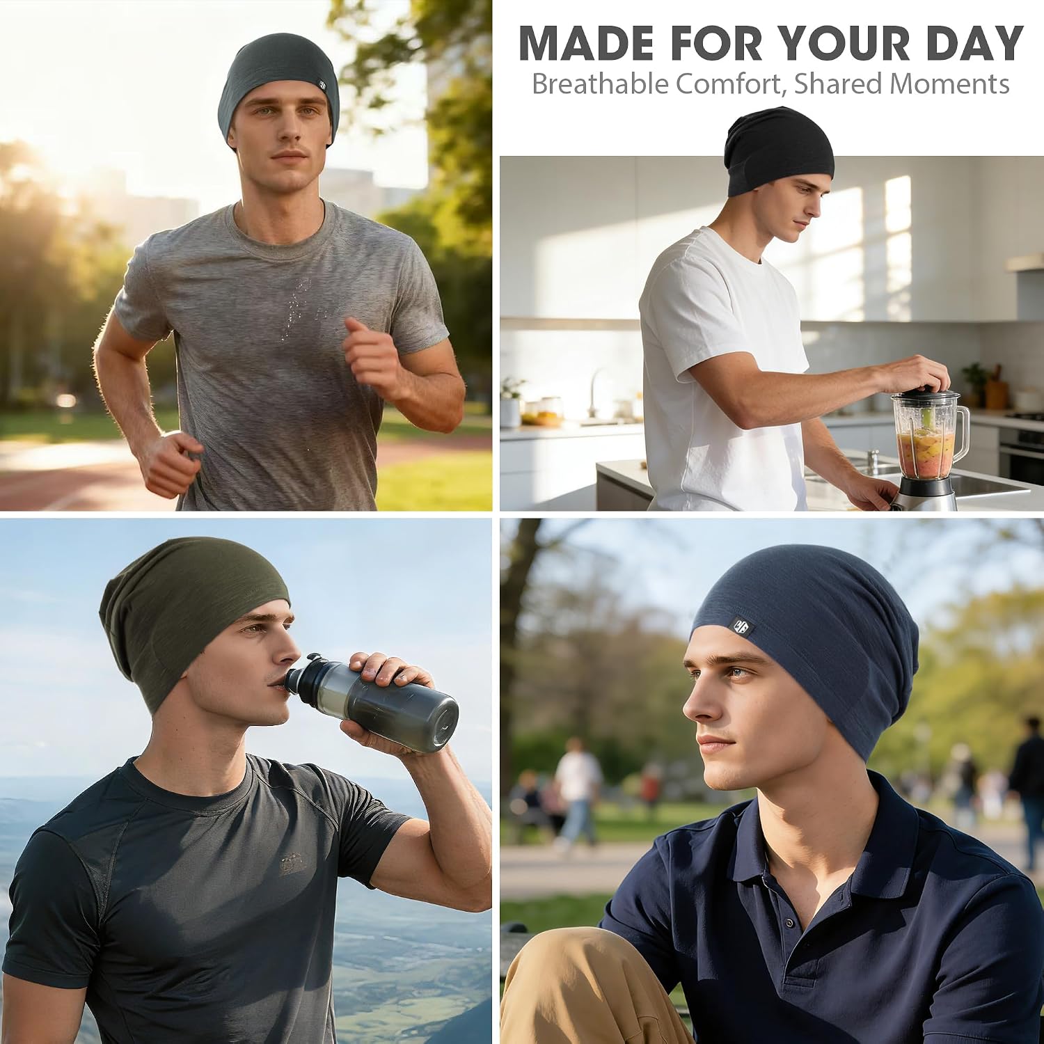 Detalle de WTACTFUL 3-Pack Slouchy Skull Caps for Men & Women – Soft & Breathable Beanie for All-Day Wear