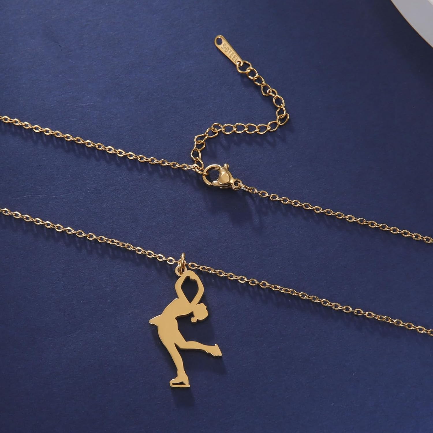 Detalle 2 de VASSAGO Eiskunstlauf Halskette – Damen, Teenager, Edelstahl, Skater Anhänger