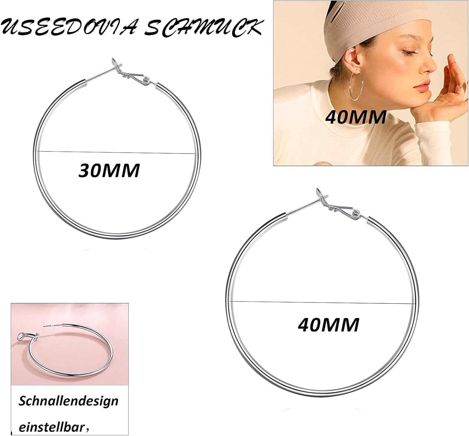 Thumbnail 3 de Creolen aus Sterlingsilber 925 (Hypoallergen) – große Huggies in 30/40/50/60 mm