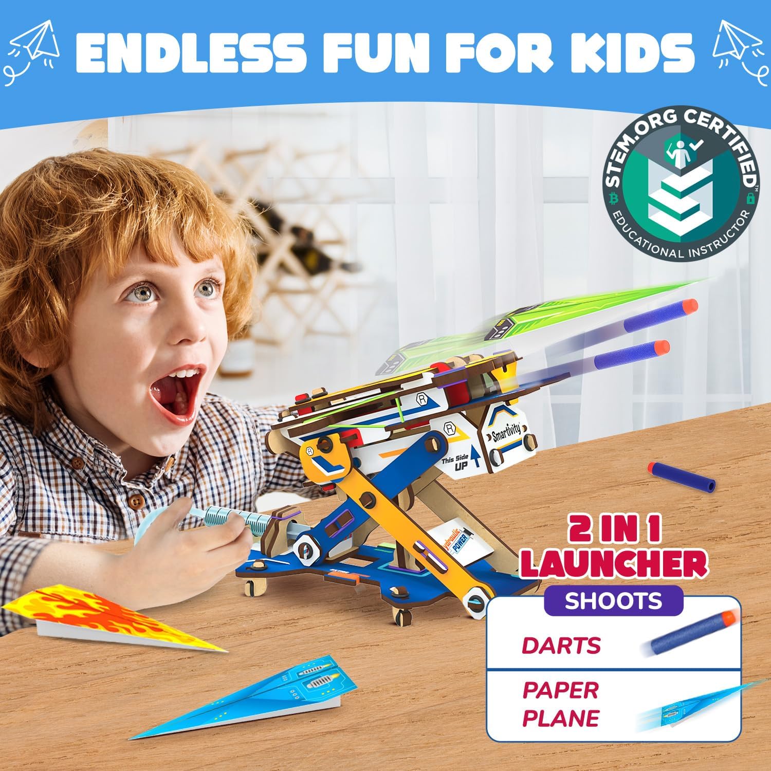 Detalle de Smartivity DIY 2in1 Hydraulic Paper Airplanes & Darts Launcher STEM Toy