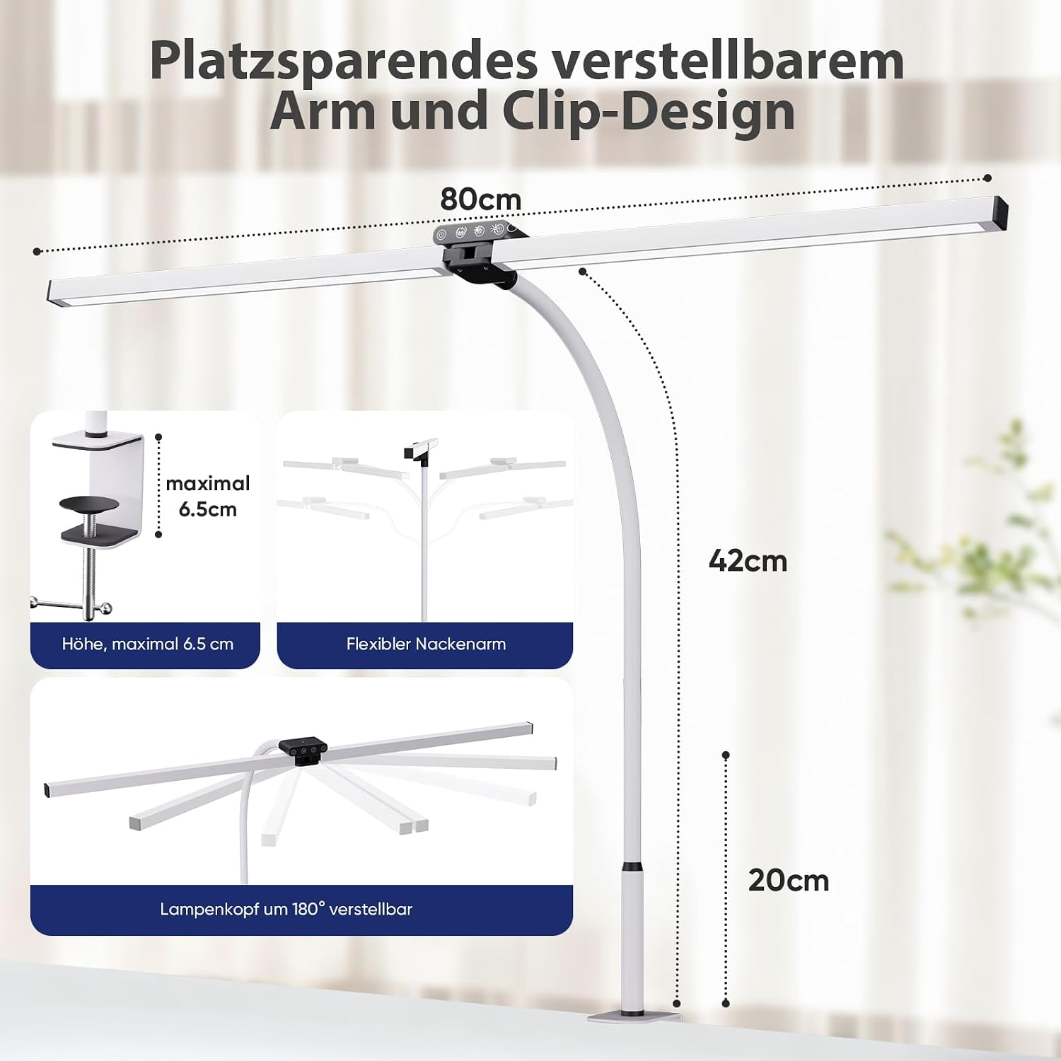 Thumbnail 5 de vatato Doppelkopf LED Schreibtischlampe mit RGB – 24W, dimmbar, klammerbar, Fernbedienung