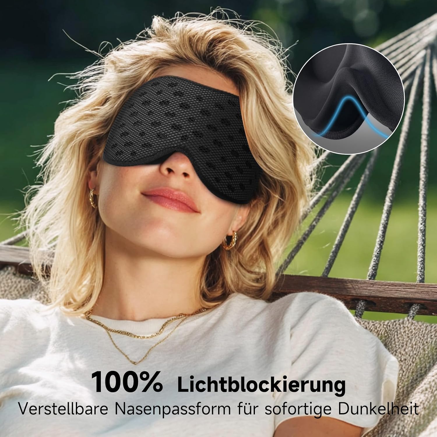 Detalle de Umisleep Schlafmaske: Atmungsaktiv, 100% Verdunkelung, Seitenschläfer-kompatibel – Schwarz