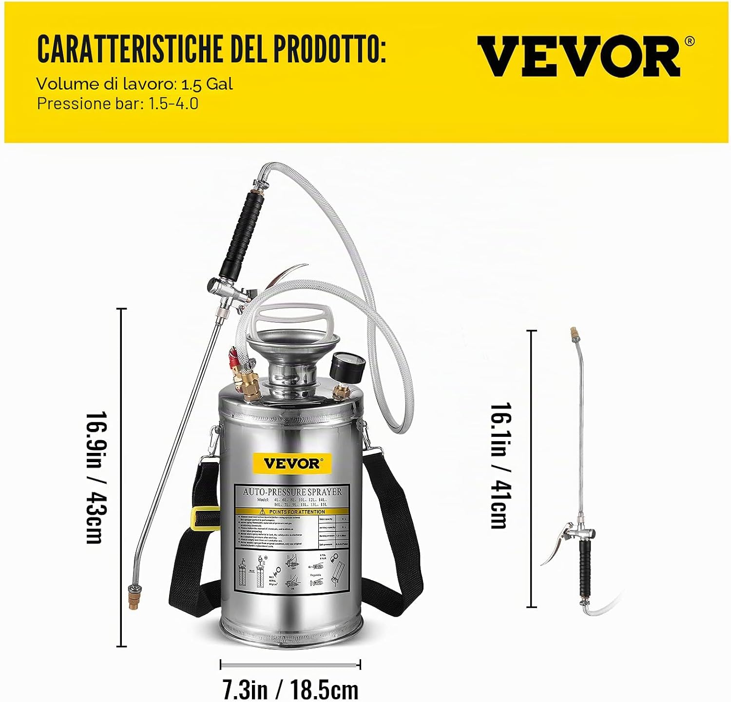 Thumbnail 6 de VEVOR Spruzzatore 6L in Acciaio Inossidabile: spruzzatore manuale a pompa, robusto e versatile per giardino e pulizia
