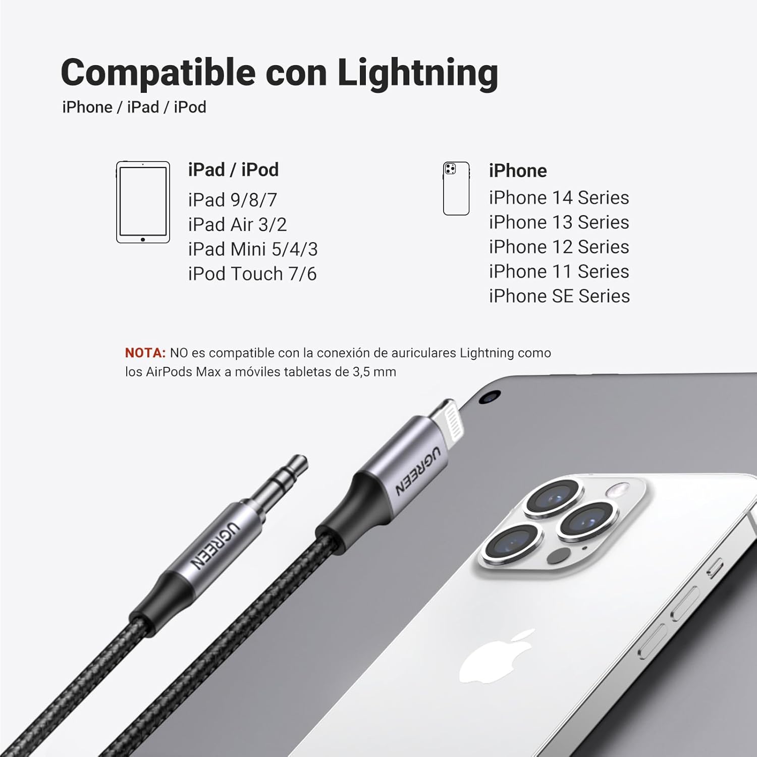 Thumbnail 3 de UGREEN Cable Auxiliar MFi Lightning a Jack 3.5