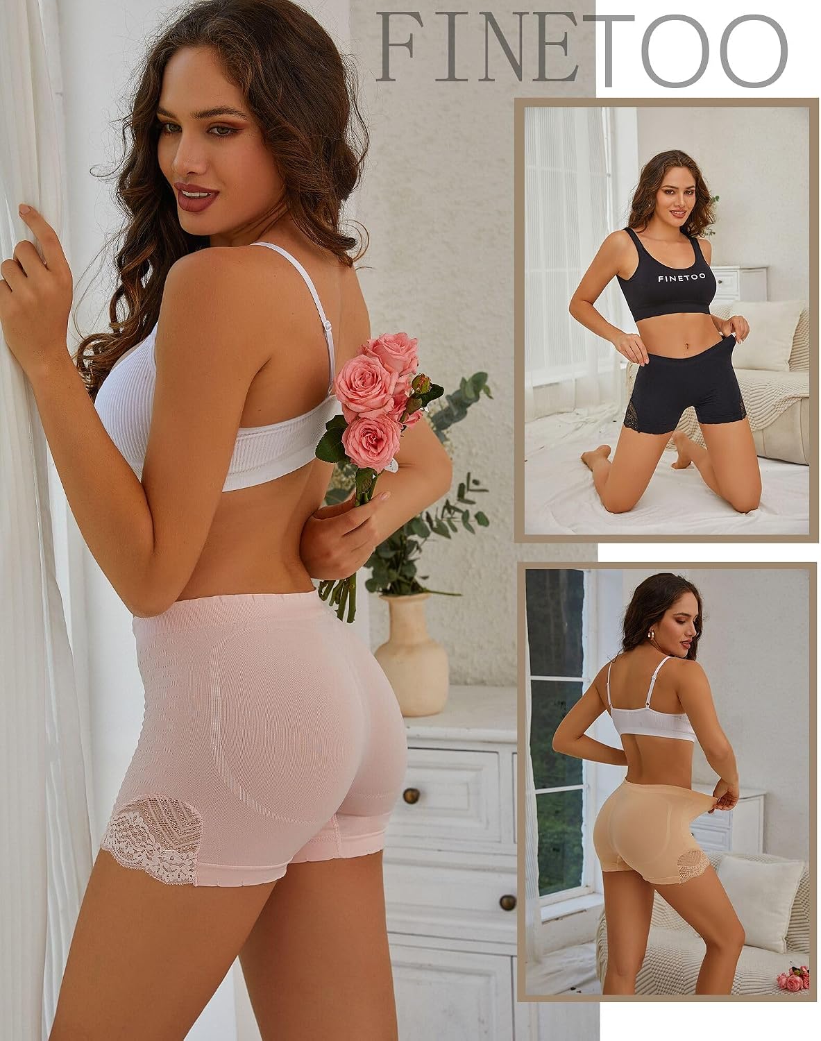 Detalle de FINETOO set van 4 push-up slips voor dames, zacht en ademend, maat S-XL