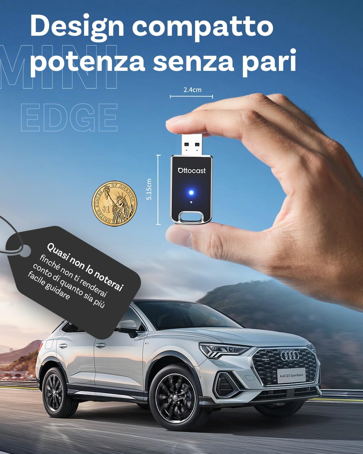 Thumbnail 6 de Ottocast Mini Edge 2025 Aggiornato: Adattatore Wireless 2 in 1 CarPlay & Android Auto per iOS 10+ e Android 11+