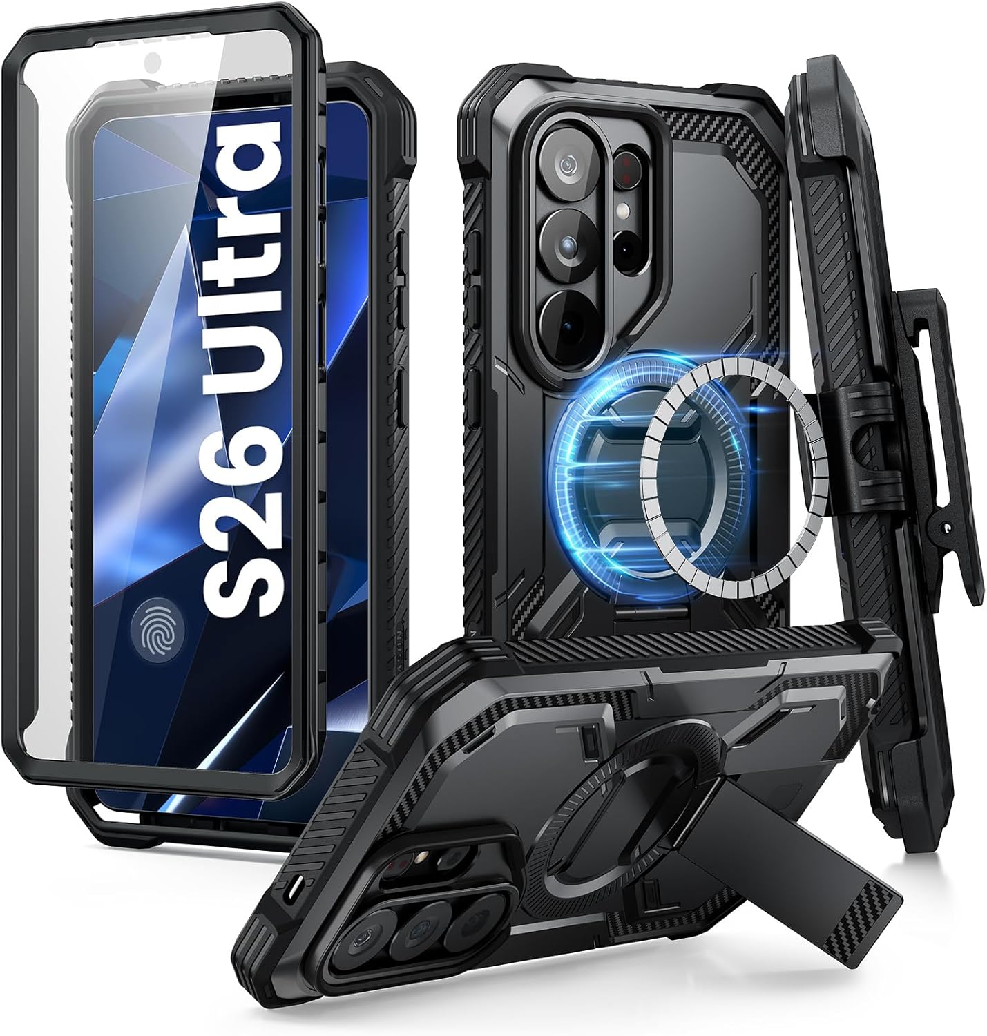 i-Blason Armorbox Case for Samsung Galaxy S26 Ultra (6.9") with MagSafe, Belt Clip & Built-in Screen Protector, Black