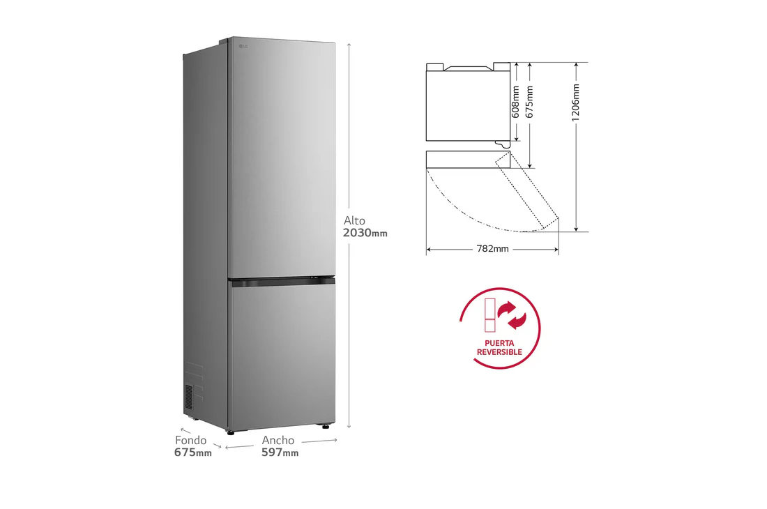 Detalle 2 de LG GBBSJ2CCPY Frigorífico Combi 375 l, 2,03 m