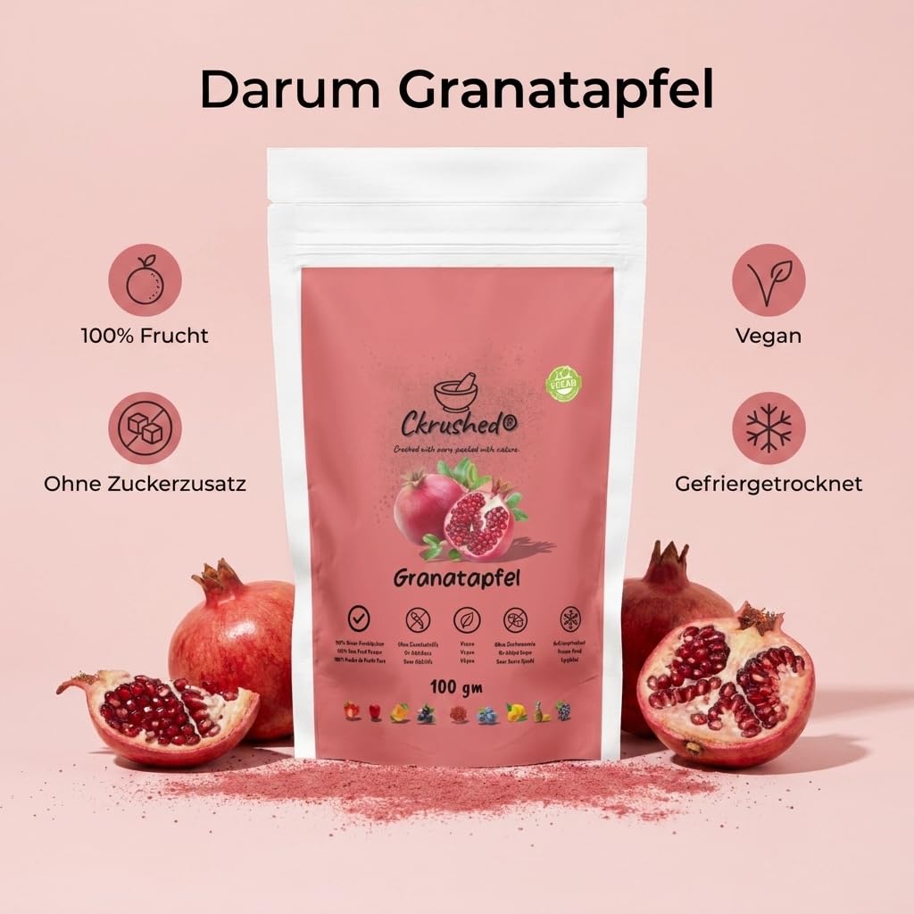 Thumbnail 6 de Ckrushed Granatapfel Pulver 100g – Gefriergetrocknetes Granatapfelpulver, vegan, ohne Zusätze