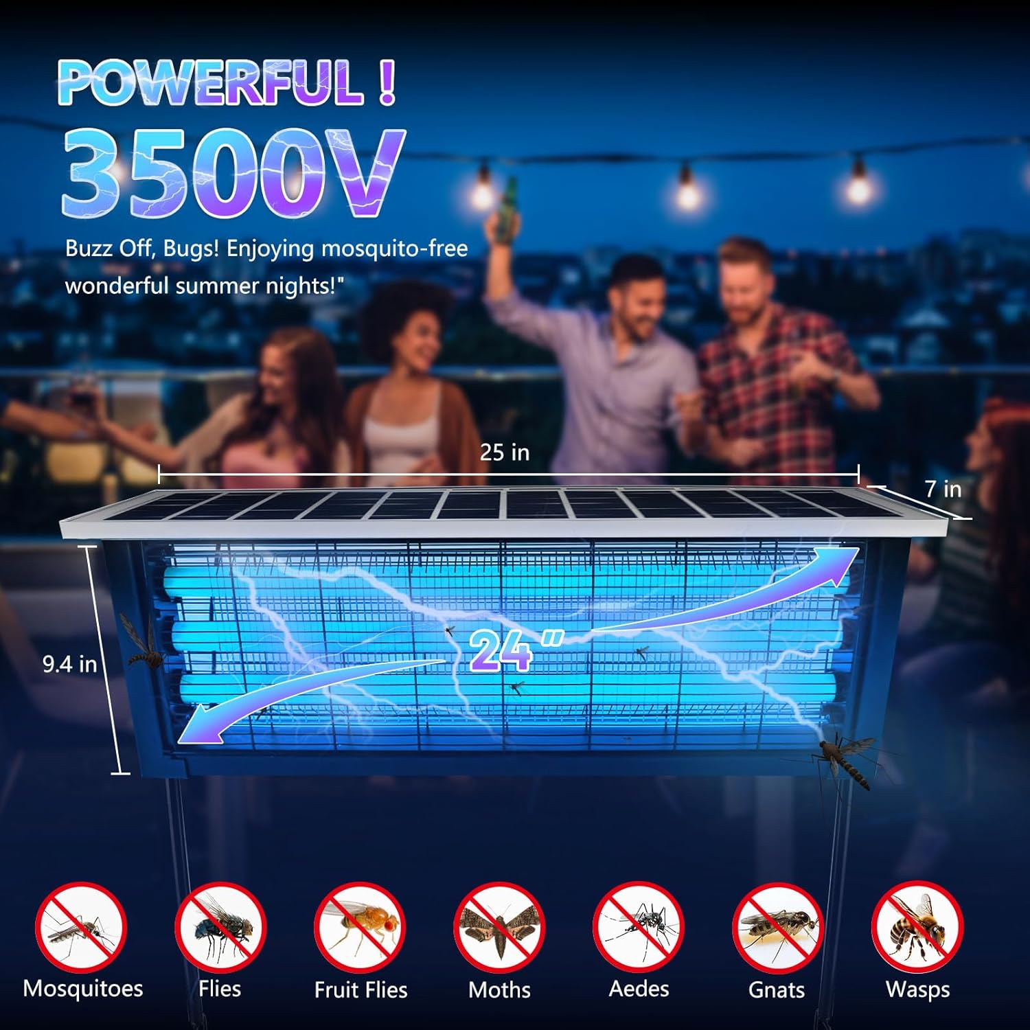 Thumbnail 1 de Powerful Large Solar Bug Zapper Outdoor for 4000 sq ft with 18W Panel and 6000mAh Battery