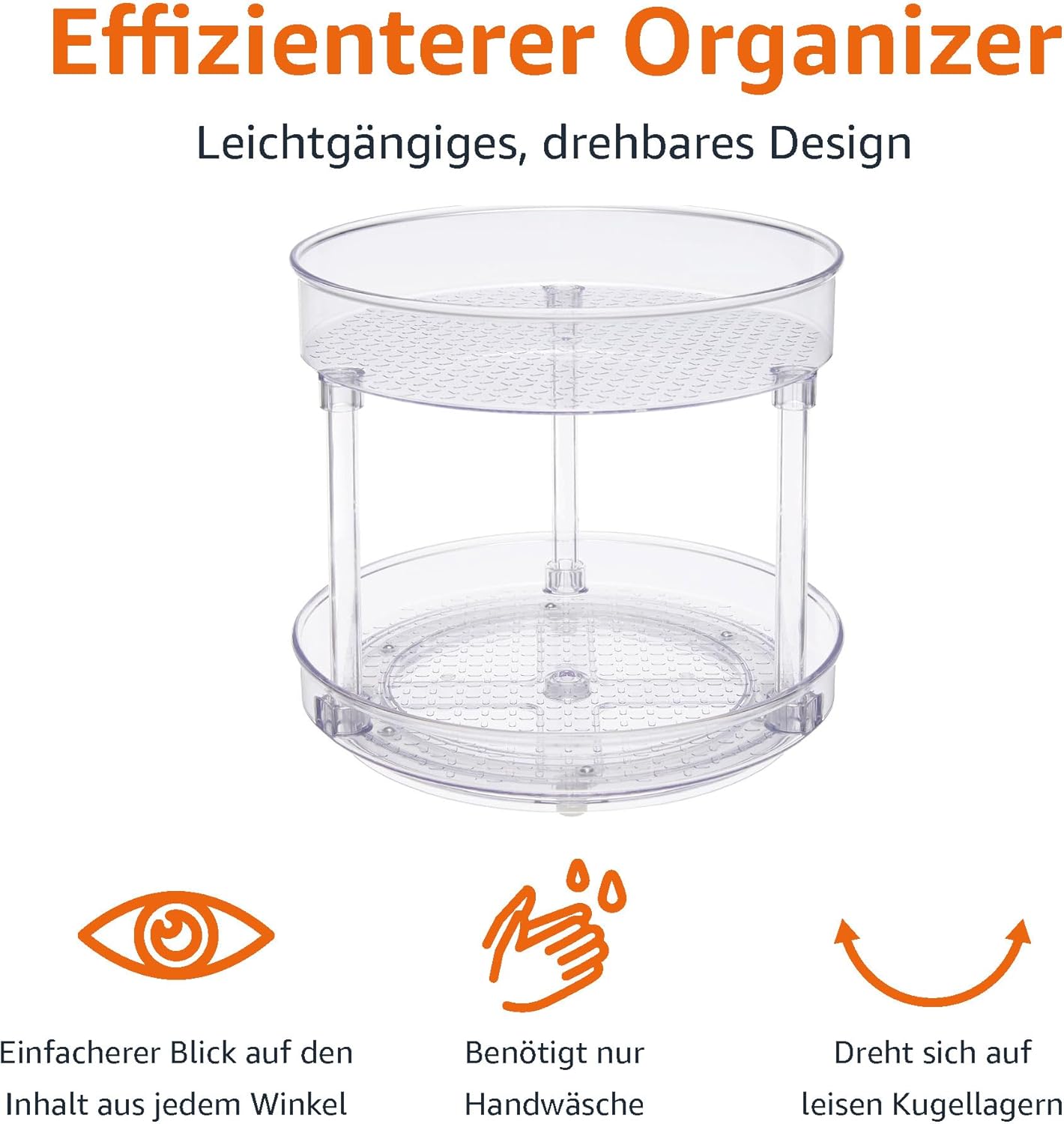 Detalle 2 de Amazon Basics Drehregal Lazy Susan, 2 Ebenen, Transparent, 22,9 cm – kompakte Küchenorganisation