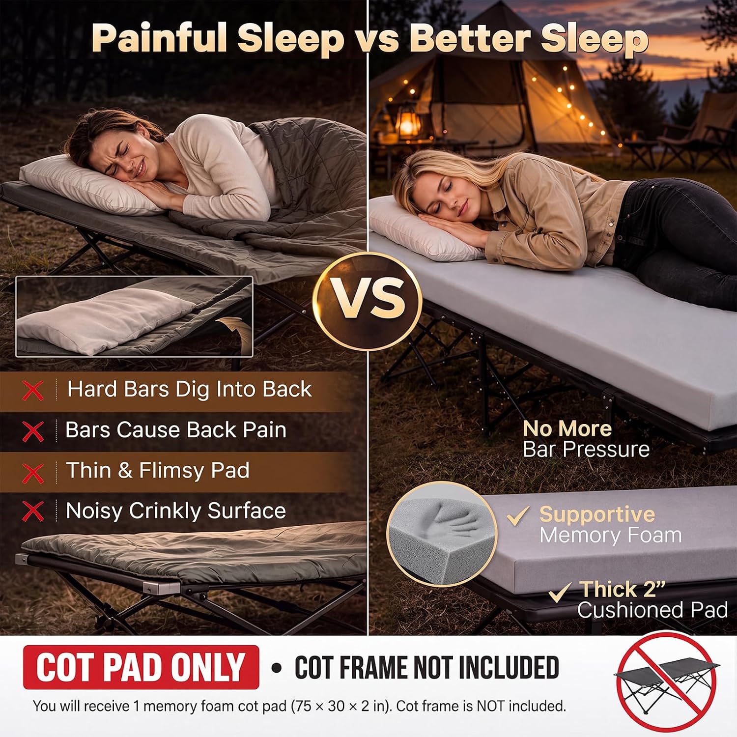 Detalle 2 de CYMULA Camping Cot Mattress Topper (2-inch Memory Foam) — Portable Roll-Up Mattress Pad for Adults (only mattress)