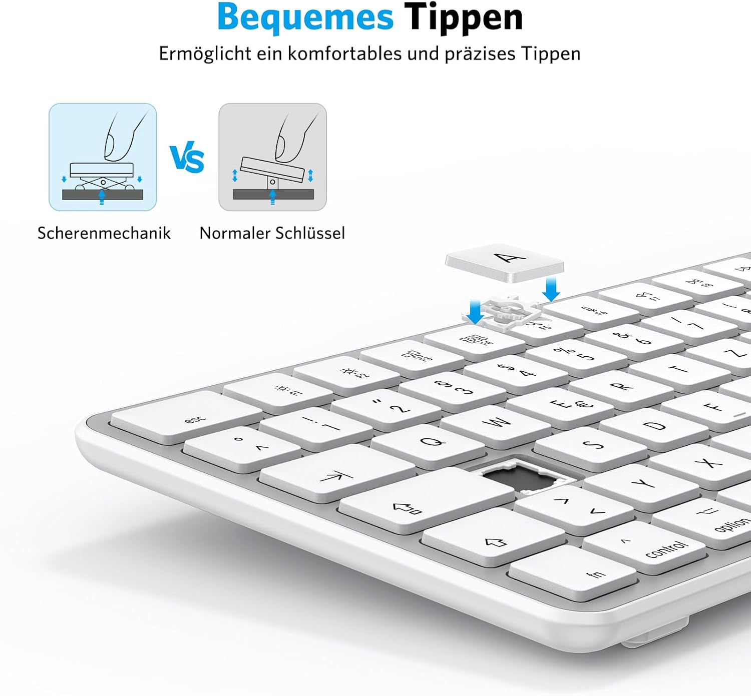Thumbnail 2 de OMOTON Bluetooth Mac-Tastatur (kabellos, wiederaufladbar) mit 3 Bluetooth-Kanälen – QWERTZ DE für MacBook, iMac & Co.