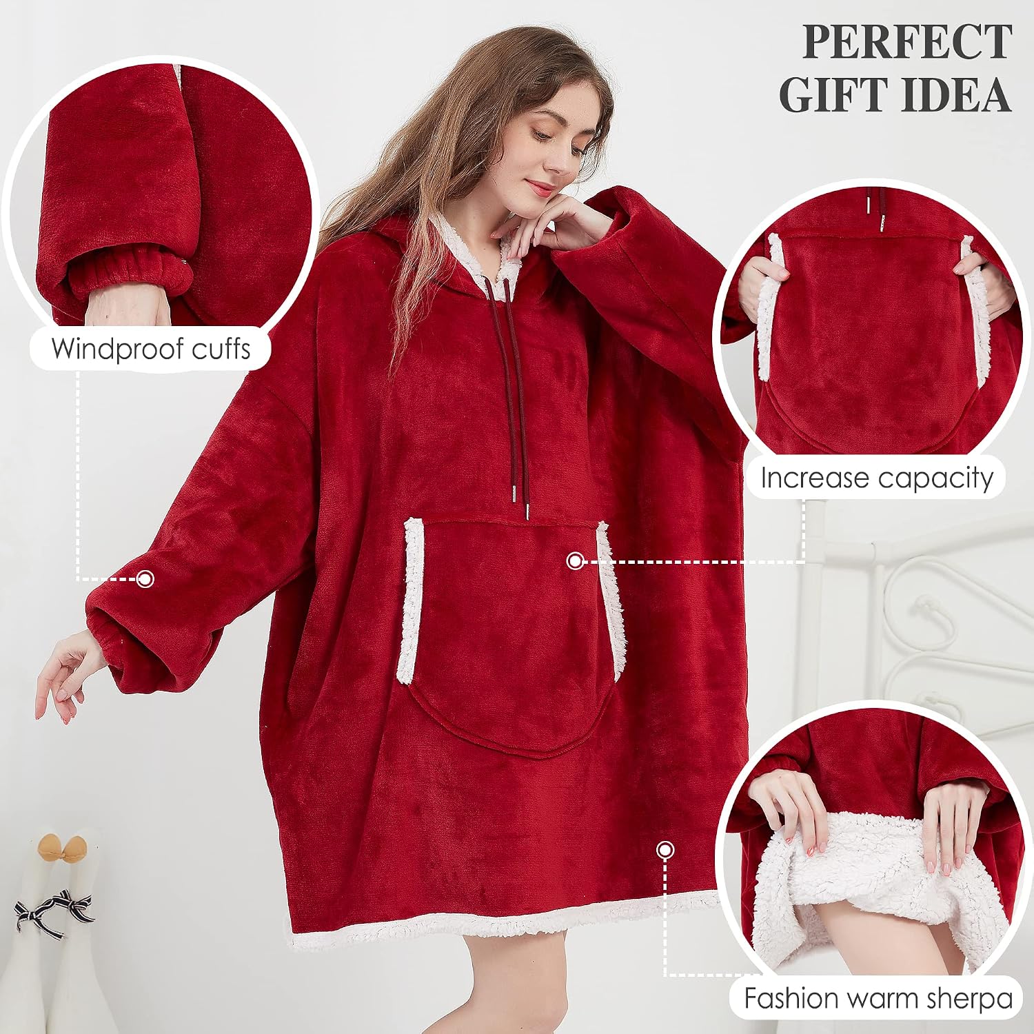 Thumbnail 2 de Viviland sudadera manta extragrande roja con capucha