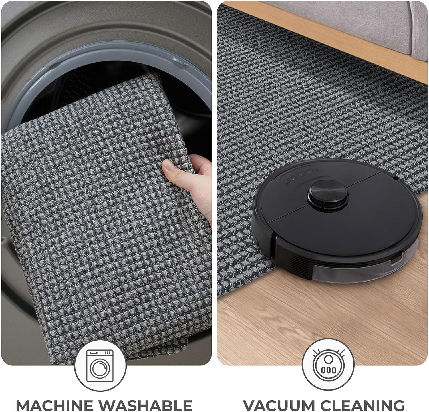 Thumbnail 6 de KOZYFLY Runners for Hallways 2x10 ft Washable Grey/Dark Grey Cotton Entryway Runner Rug