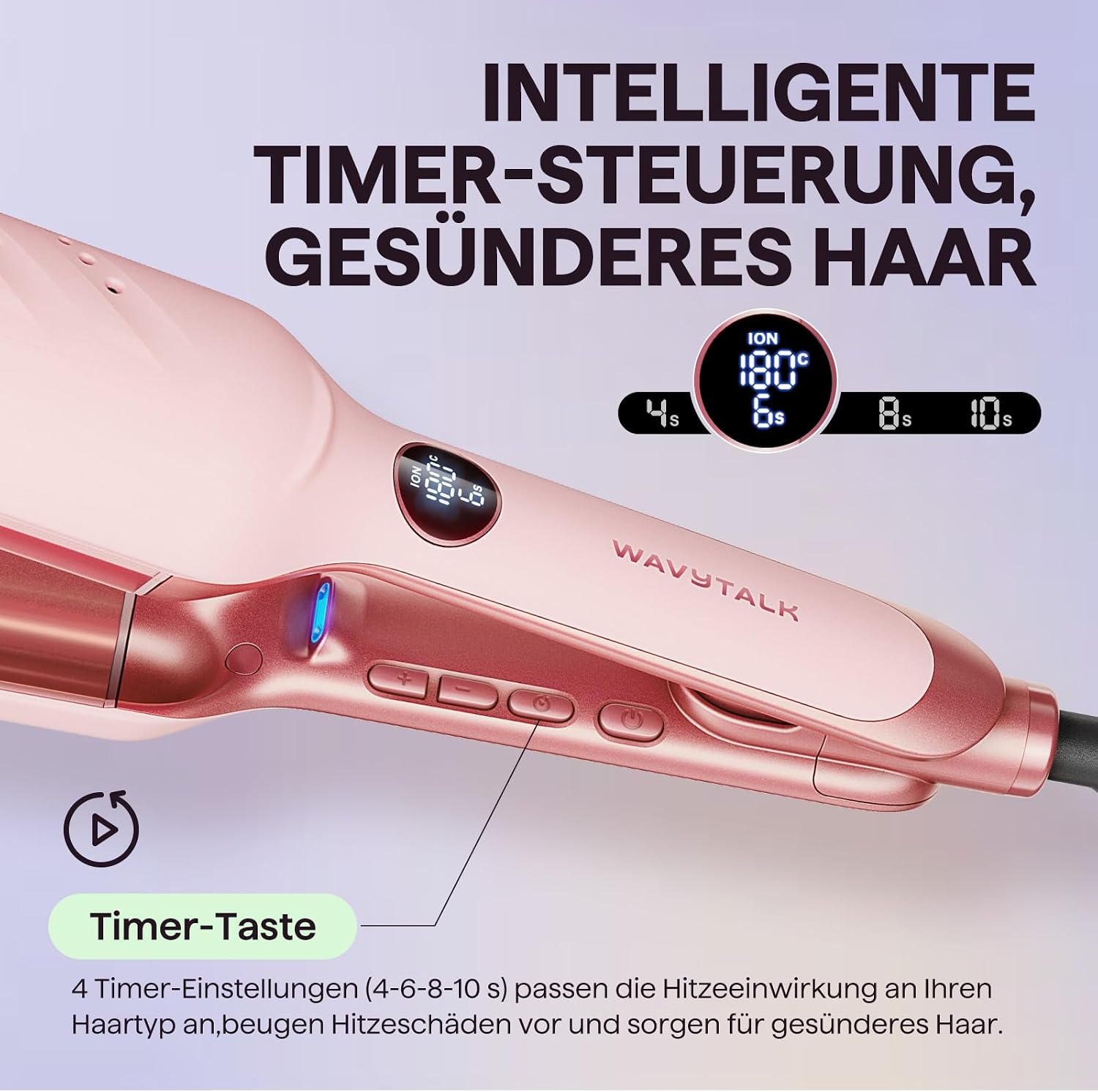 Detalle 2 de Wavytalk Power Wave Welleneisen – 35 mm Wellenschaum mit Ionenschutz und Belüftung, Rose