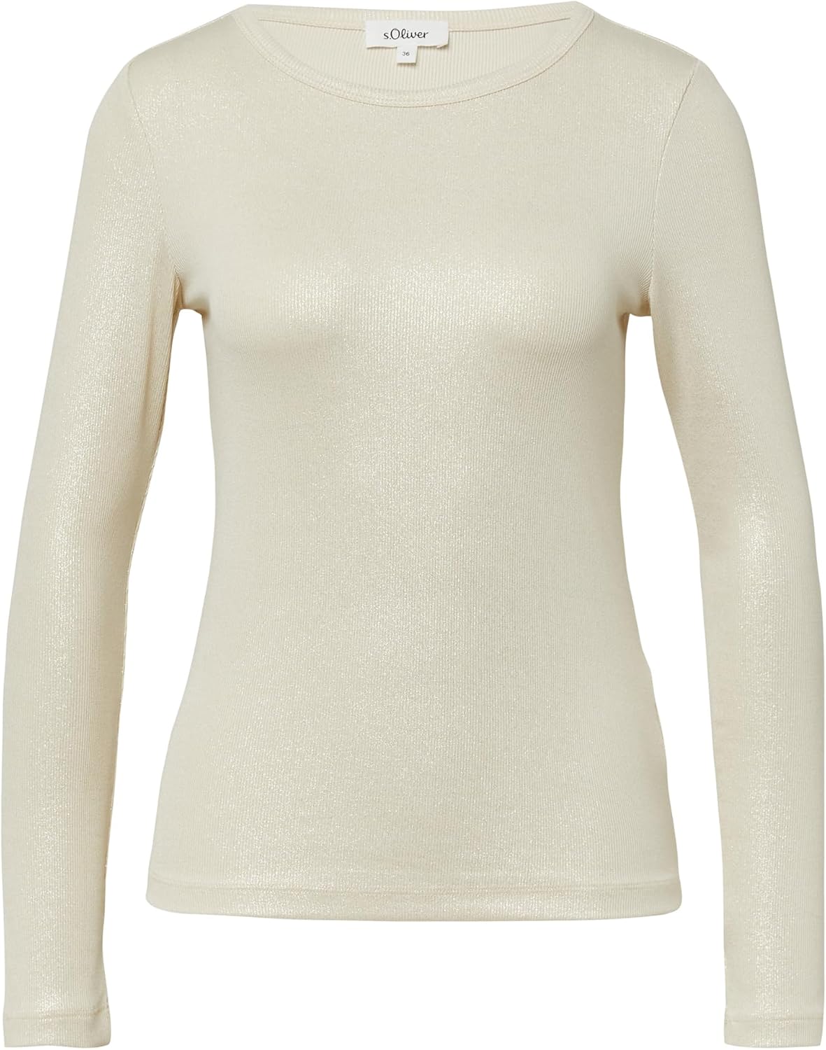 Detalle 2 de s.Oliver Damen RIPP-Shirt mit Glitzer-Effekt – Langarm-Rippshirt im dezenten Glitzer-Design