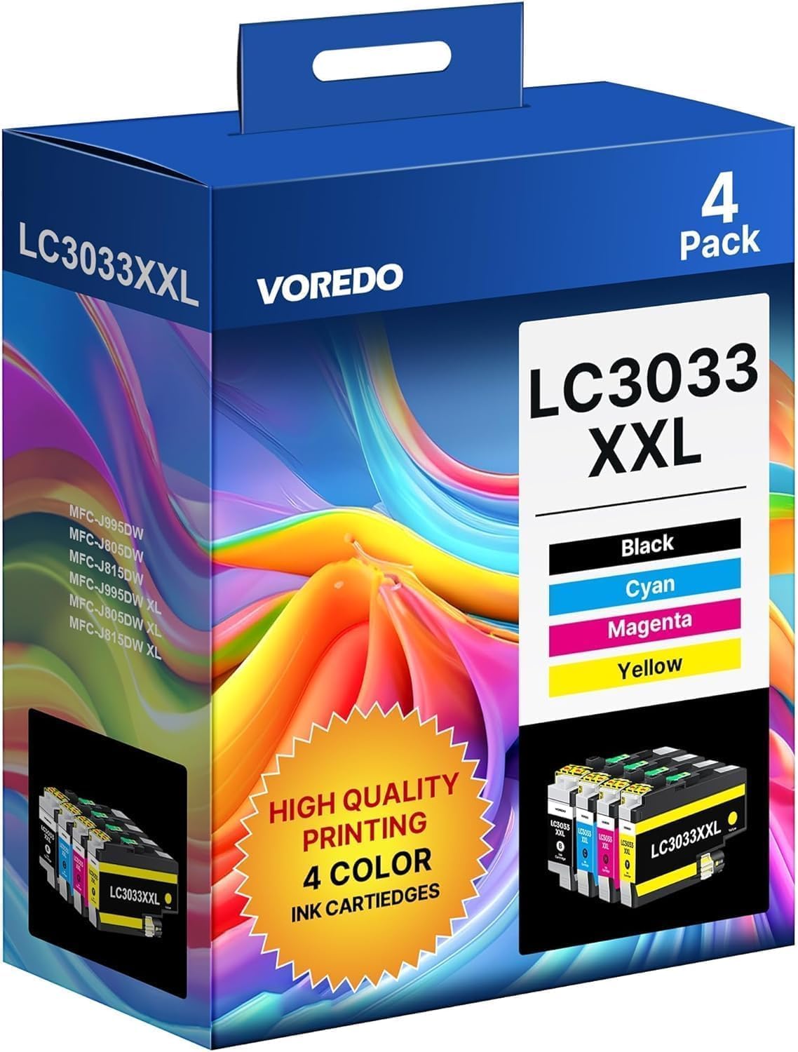 Detalle de VOREDO LC3033XXL Ink Cartridges, High-Yield 4-Colour Set