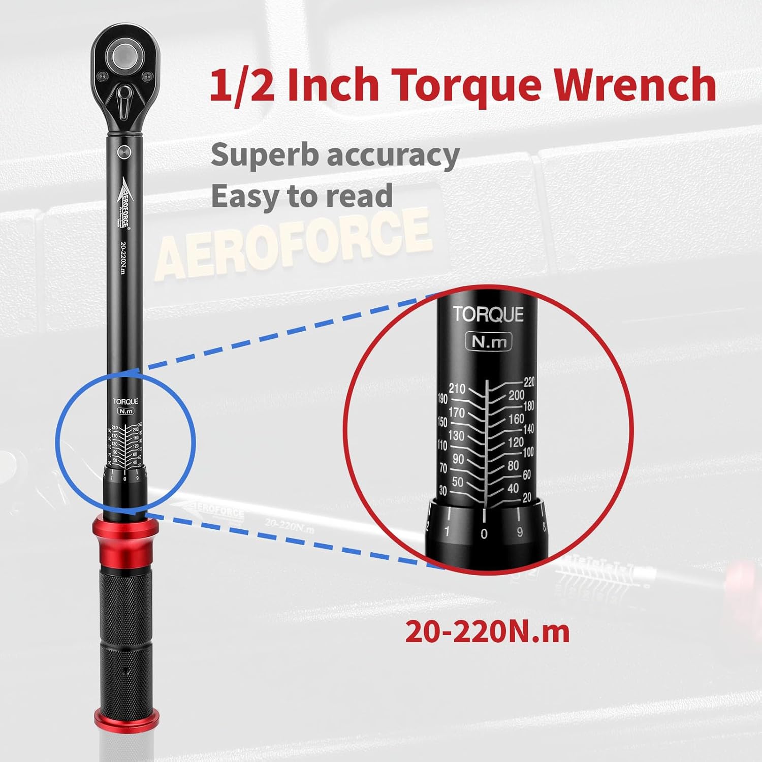 Thumbnail 3 de Clé dynamométrique AEROFORCE Professional Tools 1/2 pouce 20–220 Nm à cliquet 72 dents réversible, étalonnée avec certificat