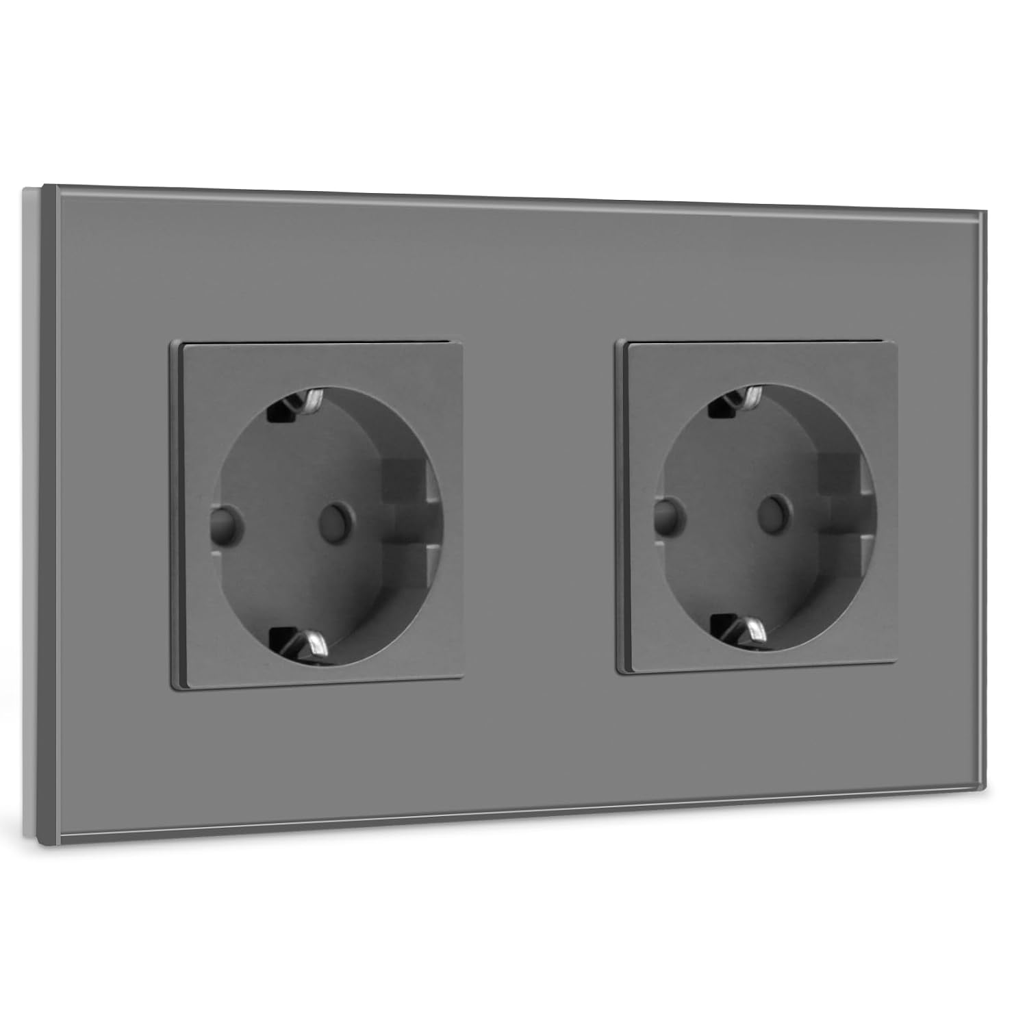 Detalle de BSEED Schuko Unterputz-Steckdose 2-fach mit Glas-Kristallplatte (Schuko, 16 A, grau)