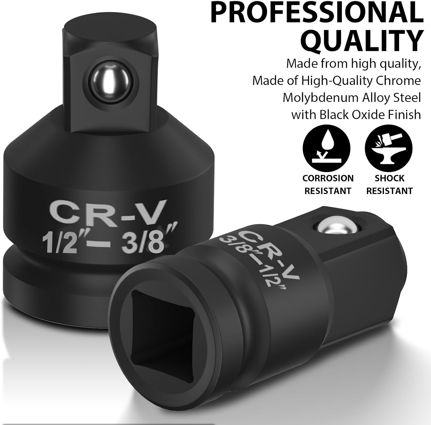 Thumbnail 5 de 2-Piece Impact Socket Adapter & Reducer Set: 3/8 to 1/2 and 1/2 to 3/8 with Spring-Loaded Stop