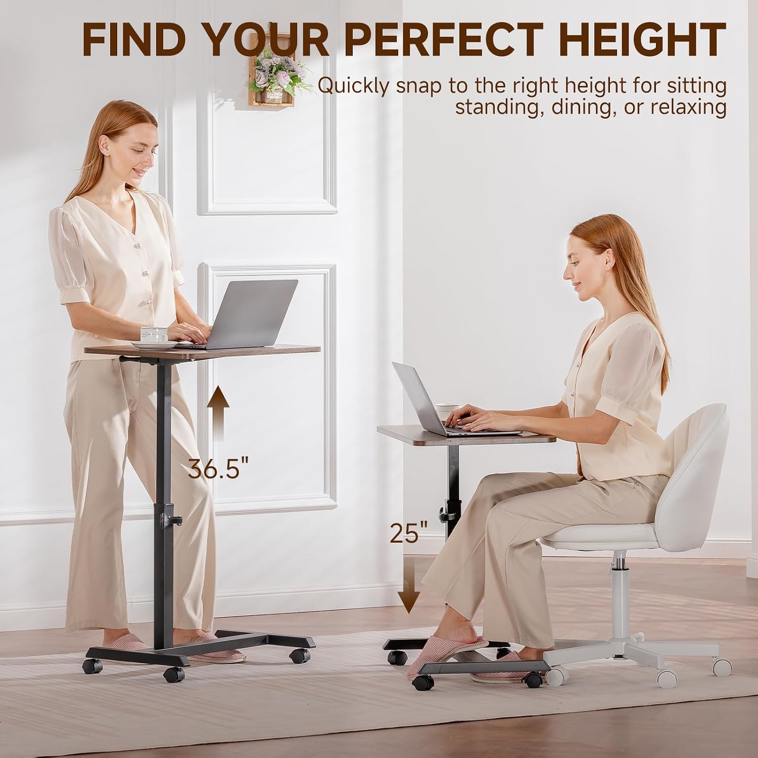 Detalle de COMHOMA LT004-COM Overbed Table, Adjustable Walnut Desk with Folding Top