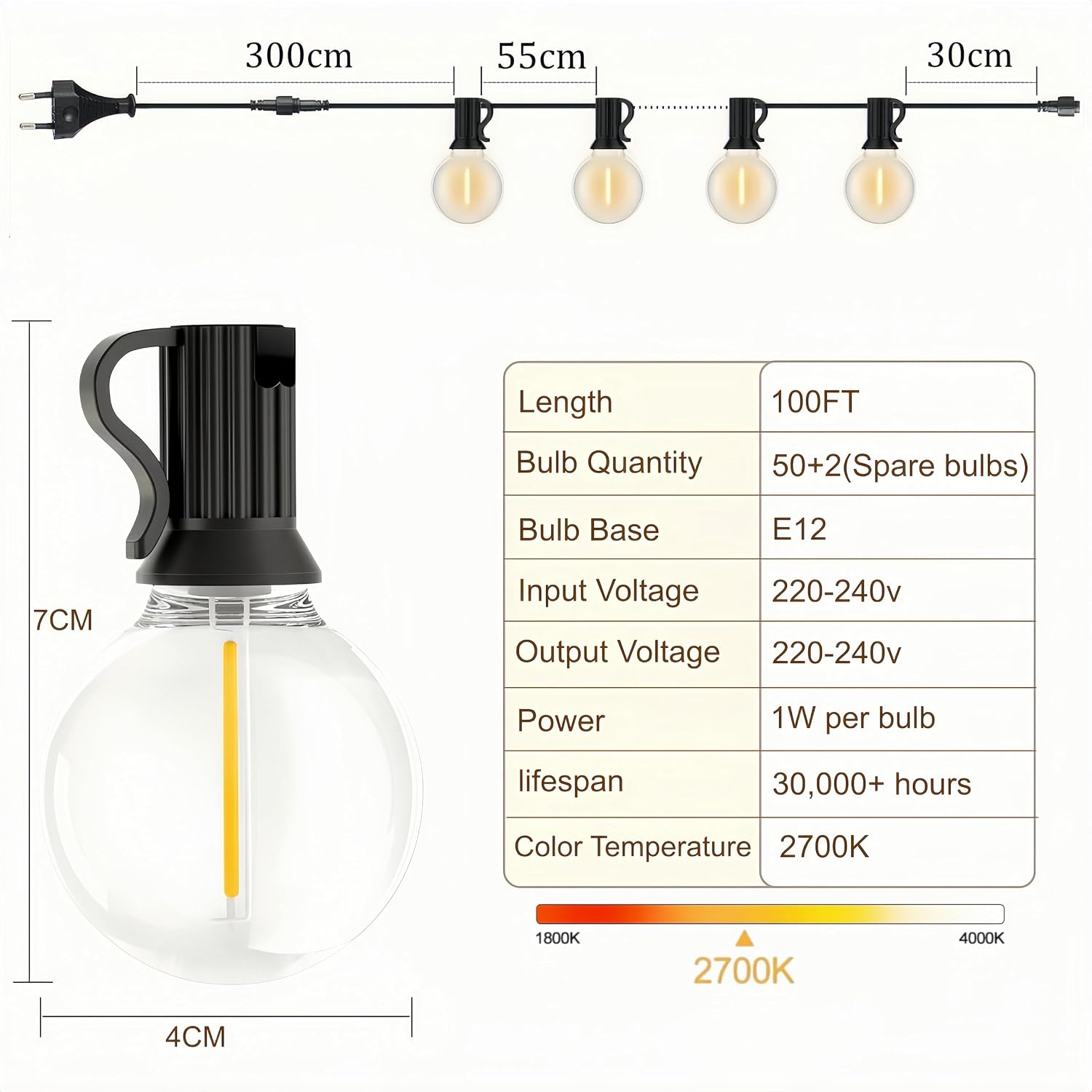Detalle 2 de LaPitio Guirlande lumineuse extérieure 30m IP45: incassable, étanche et connexion bout à bout