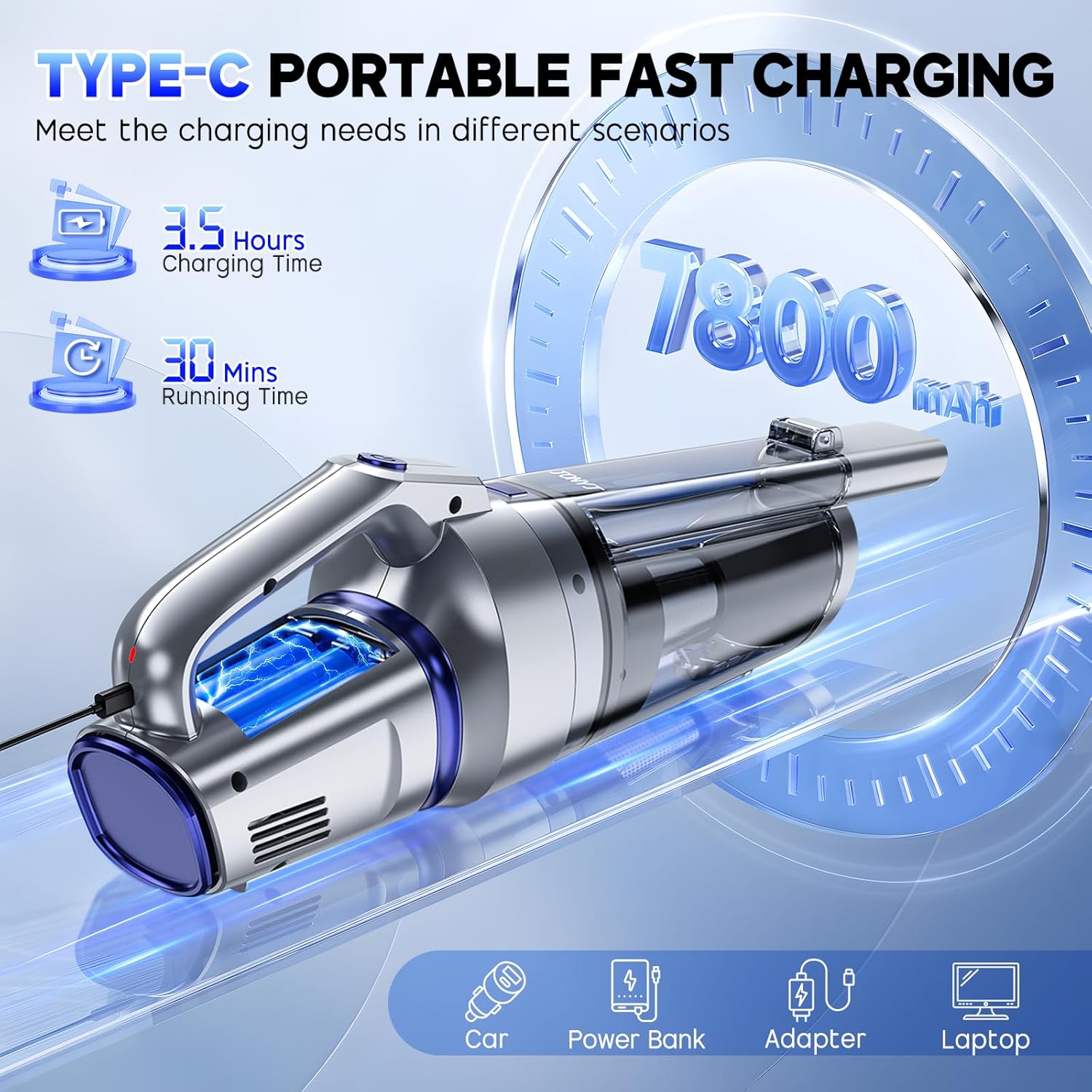 Thumbnail 3 de JONYJ Handheld Cordless Vacuum: 16000PA Power for Home, Car, and Office