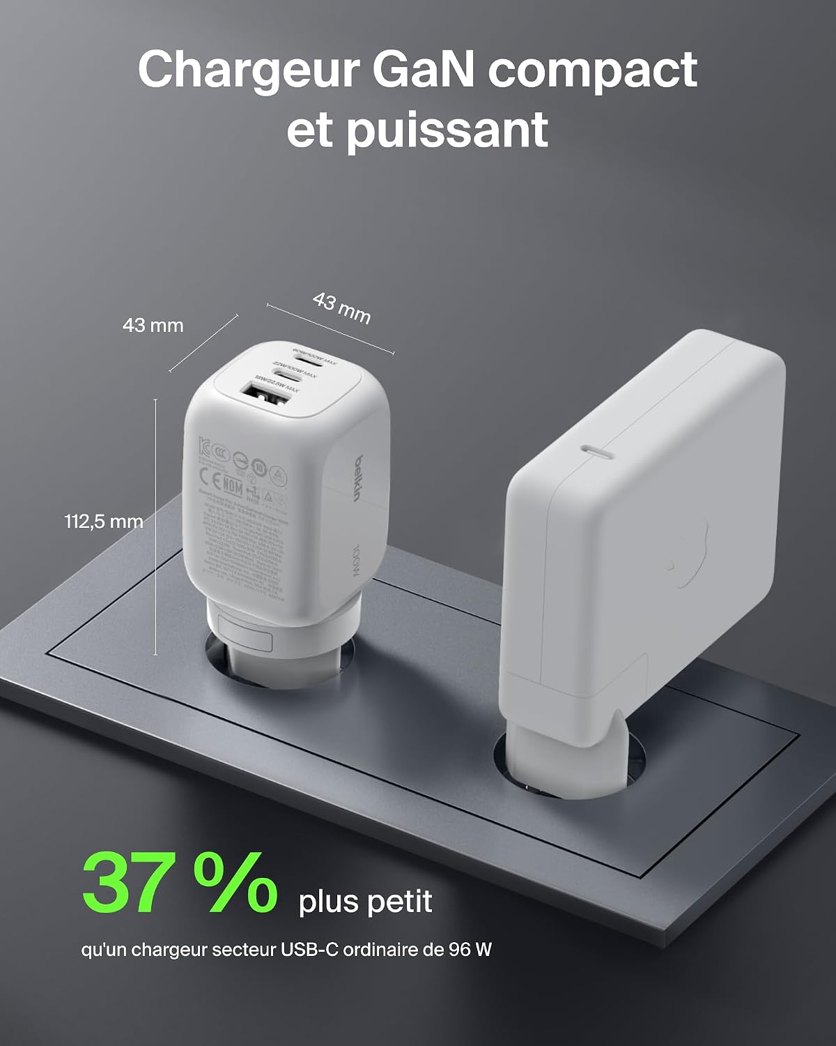 Thumbnail 4 de Belkin Chargeur GaN 3 Ports USB‑C 100 W
