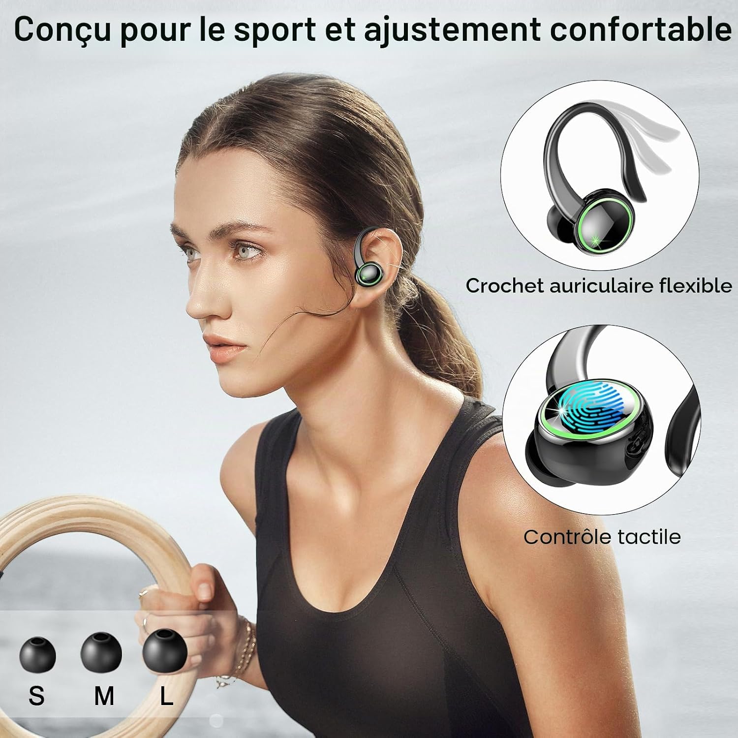 Detalle de Ecouteurs Bluetooth sans Fil Sport 2026 — HiFi, ANC ENC et IP7, 50 h d’autonomie