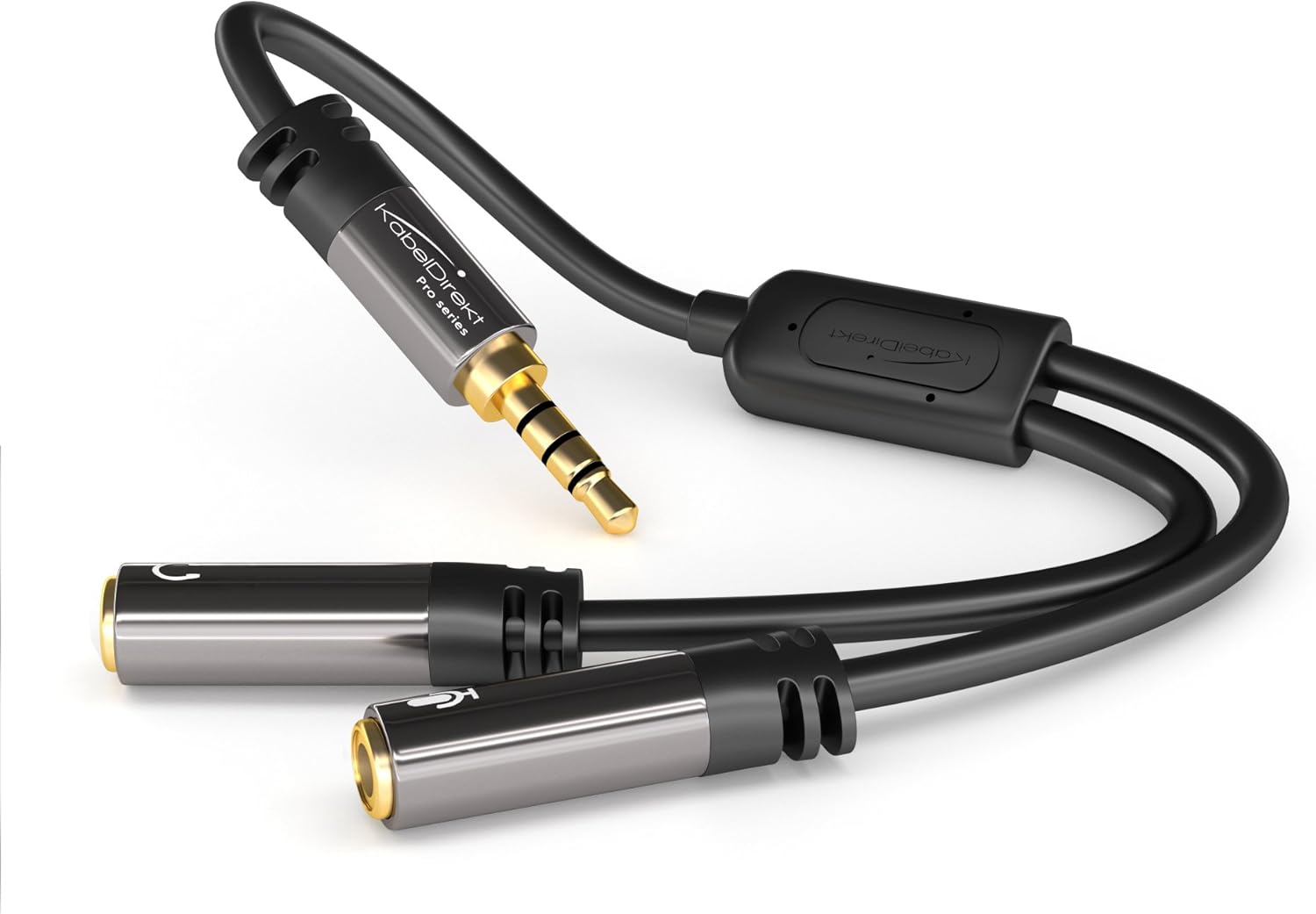 Detalle 2 de KabelDirekt PRO Series AUX Audio Headset Y Adapter Cable (3.5mm Male to 2 x 3.5mm Female)