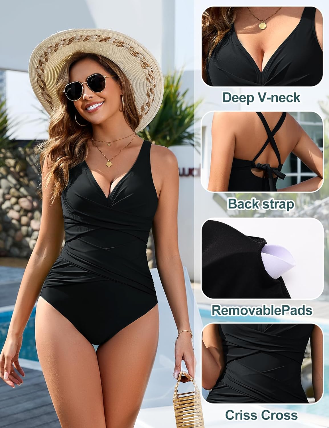 Thumbnail 4 de Vancavoo Costume Intero Donna con Controllo Pancia e Push Up – Scollo a V e Vita Alta