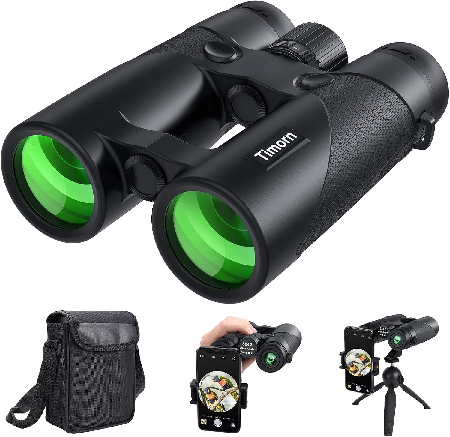 Detalle de Timorn Binocolo Professionale Safari 8x42 compatto impermeabile con treppiede e adattatore smartphone