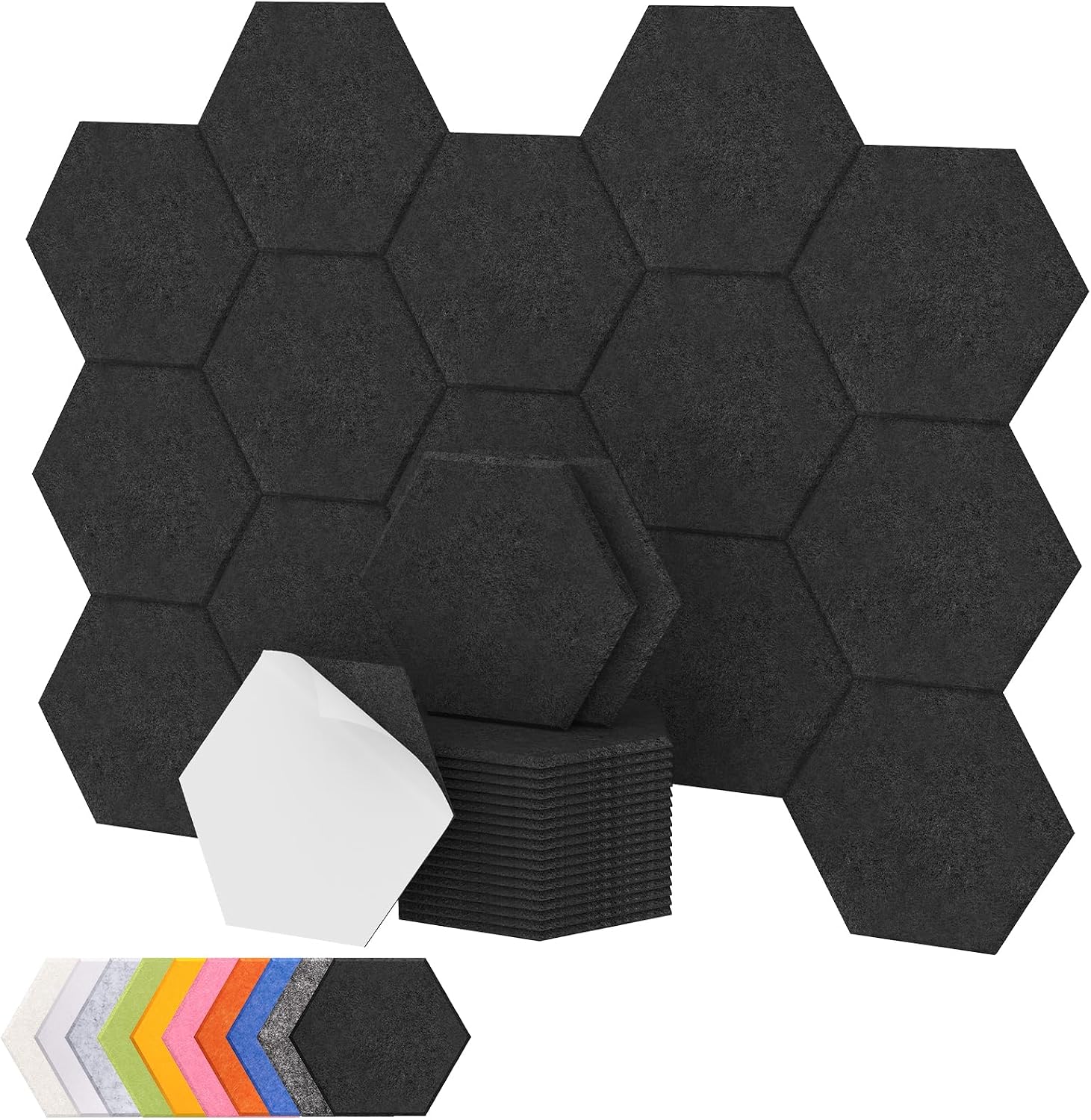Detalle de TONOR Hexagon Akustikpaneele – selbstklebend, 18 Stück, 30x26x1 cm, schwarzer Schallabsorber